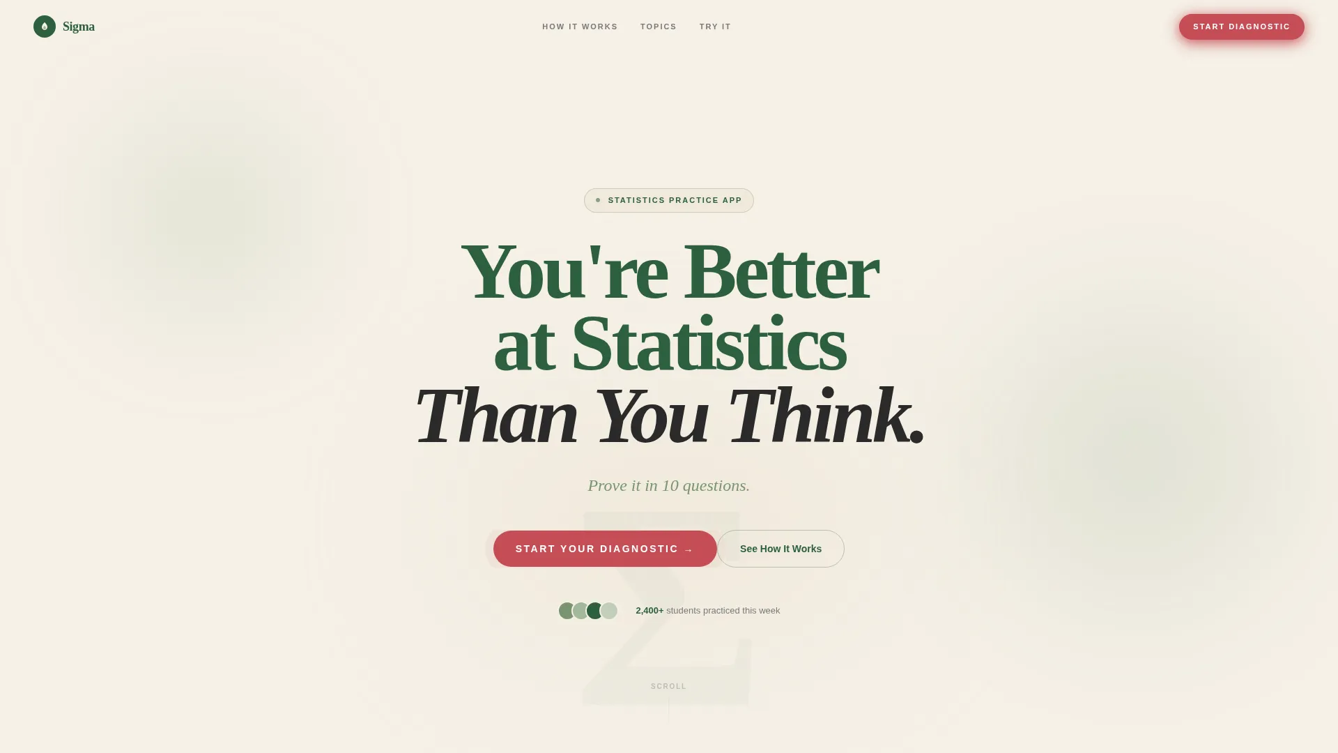 Statistics Practice Quiz App Landing Page Template