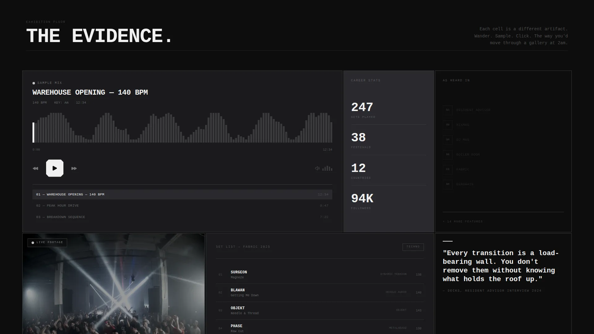 Brutalist DJ Portfolio & Mix Landing Page Template