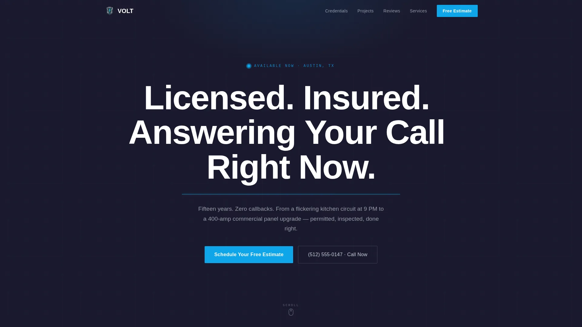 Licensed Electrician Personal Brand Landing Page