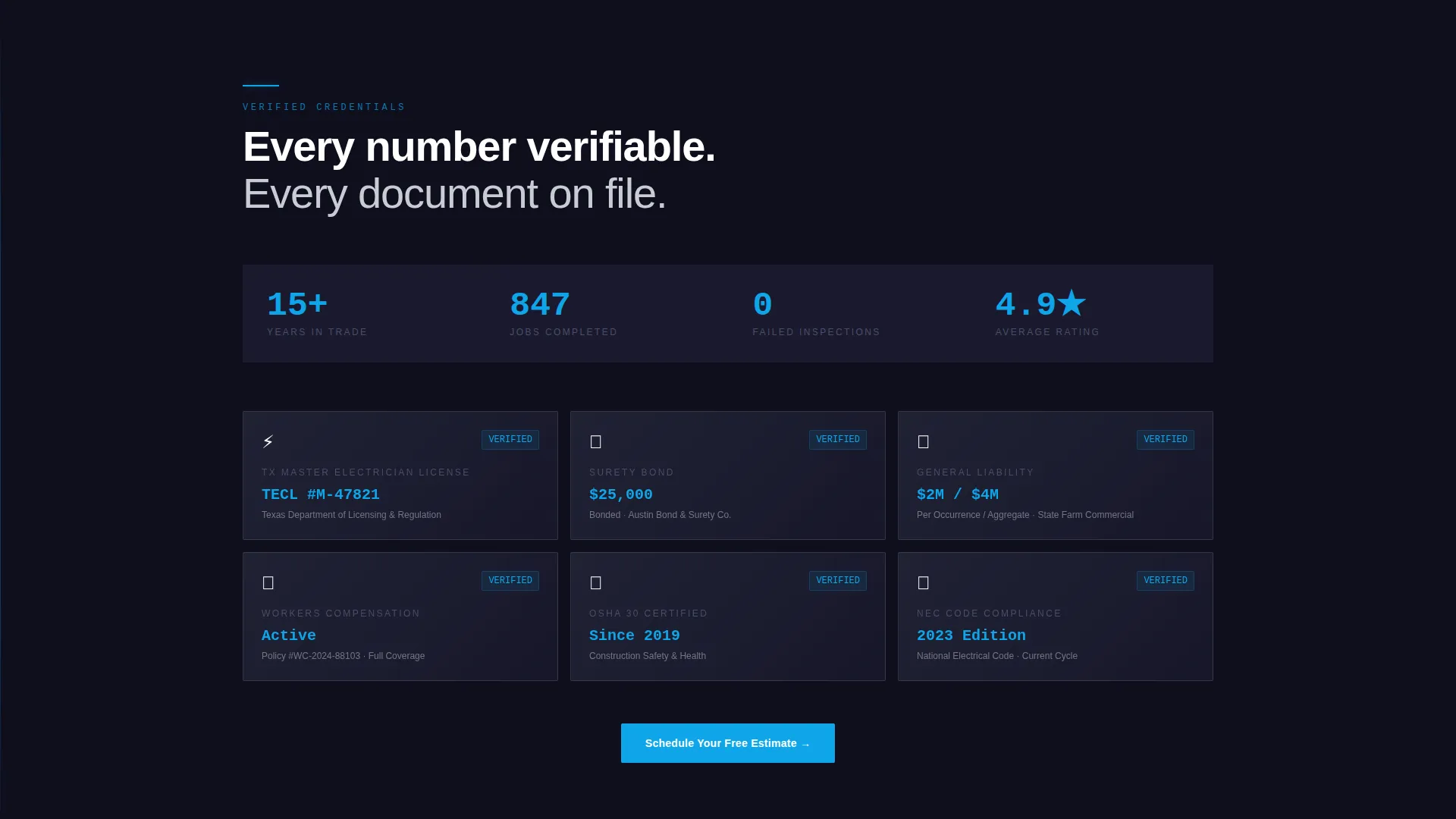 Licensed Electrician Personal Brand Landing Page
