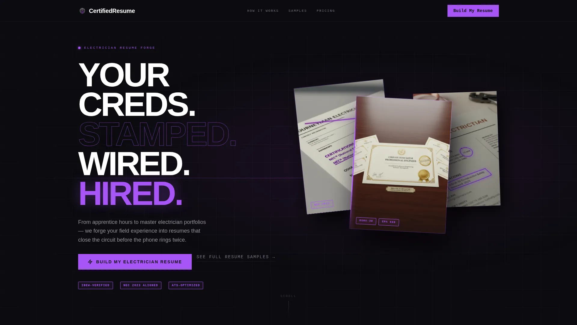 Electrician Resume Landing Page Template