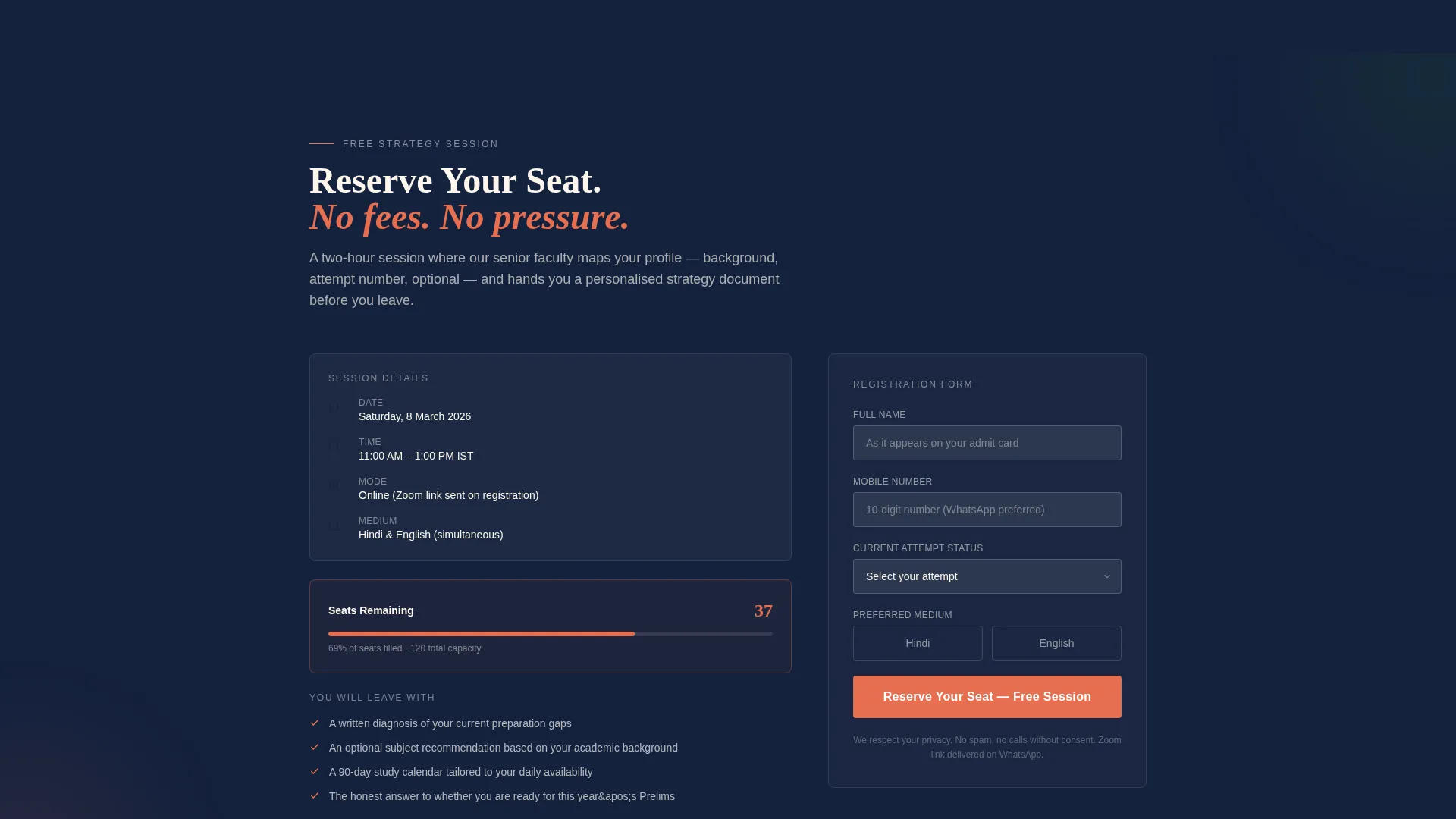 UPSC IAS Coaching Center Landing Page Template