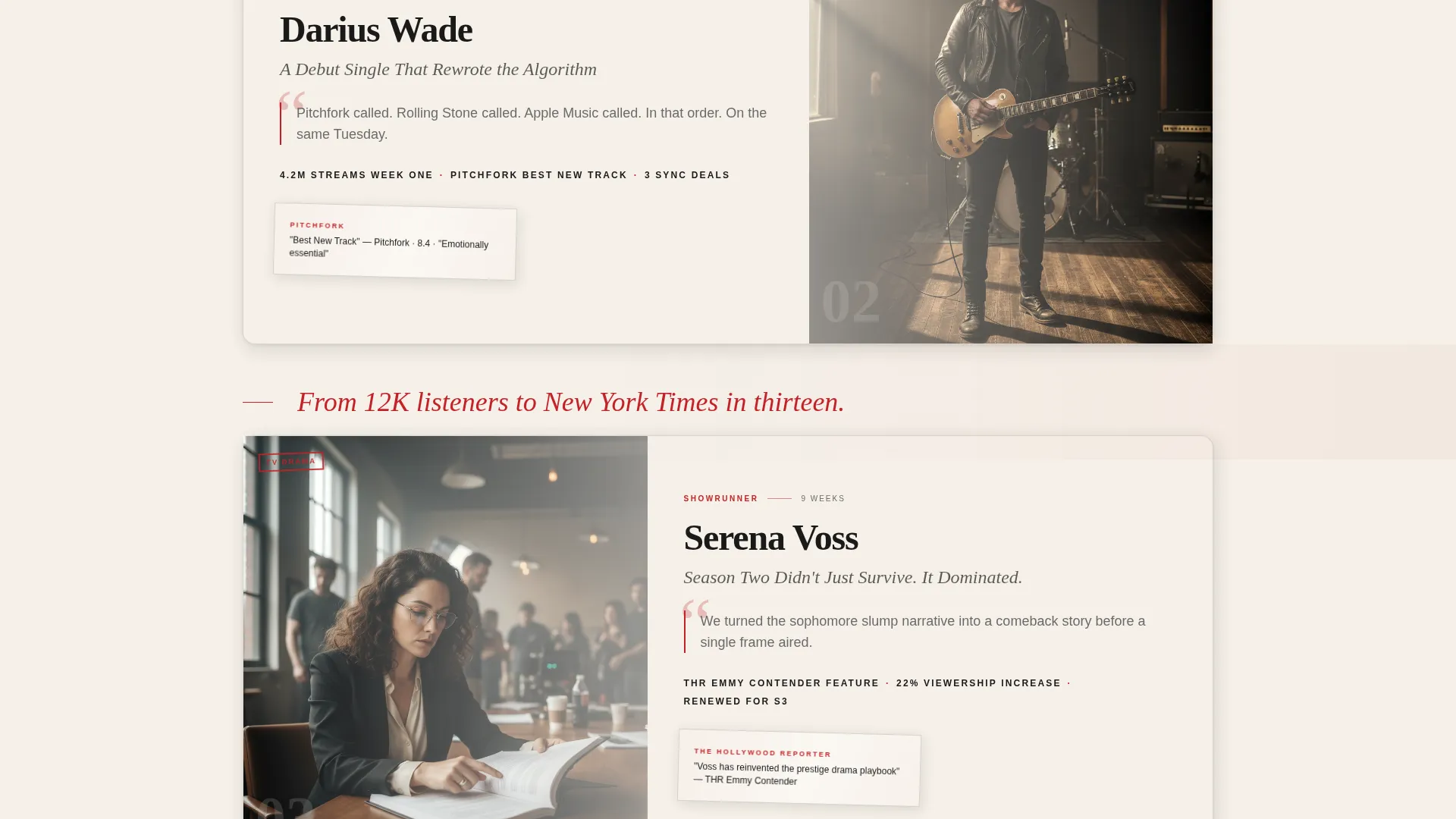 Entertainment PR Agency Landing Page Template