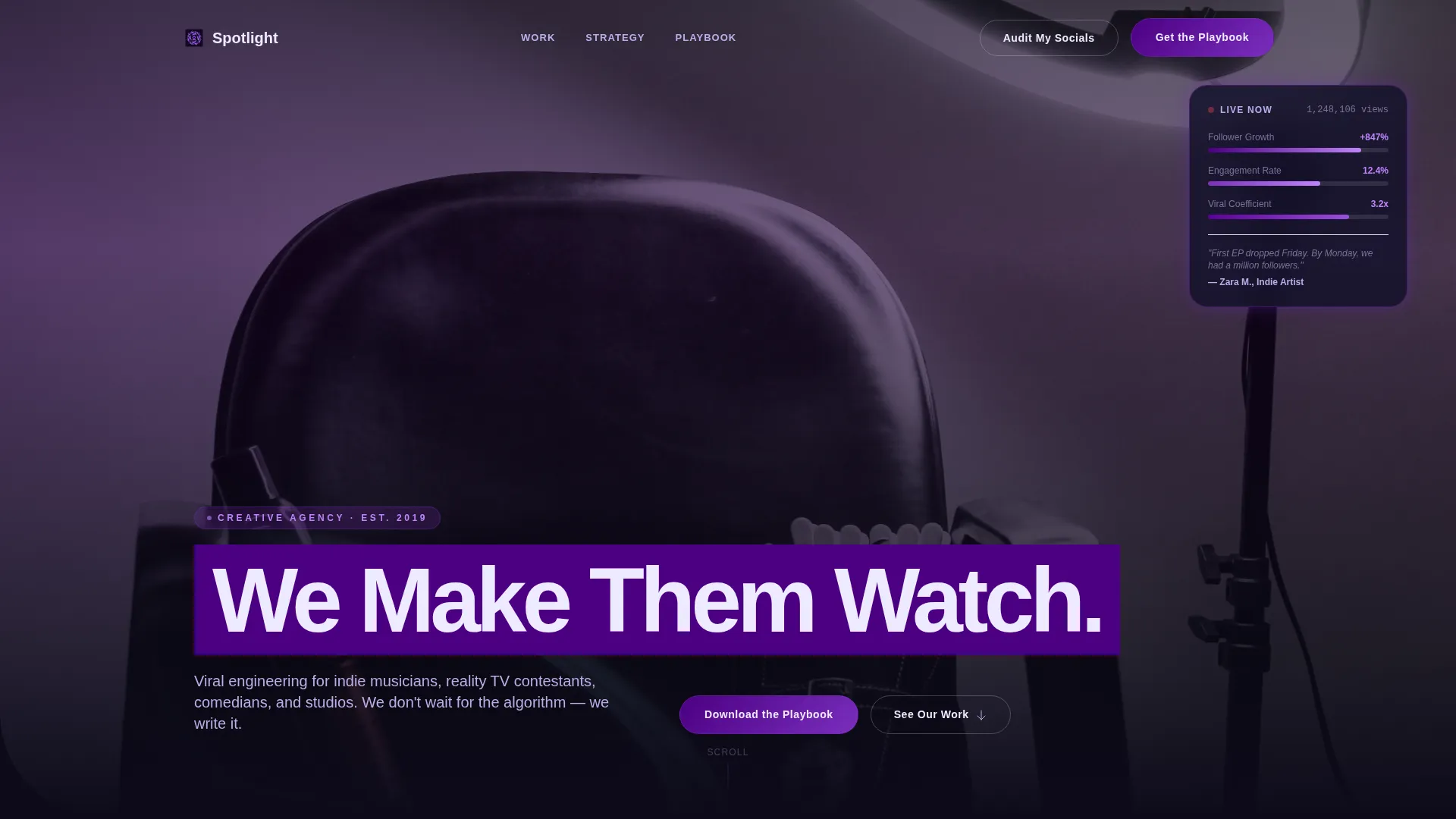 Entertainment Social Media Agency Landing Page