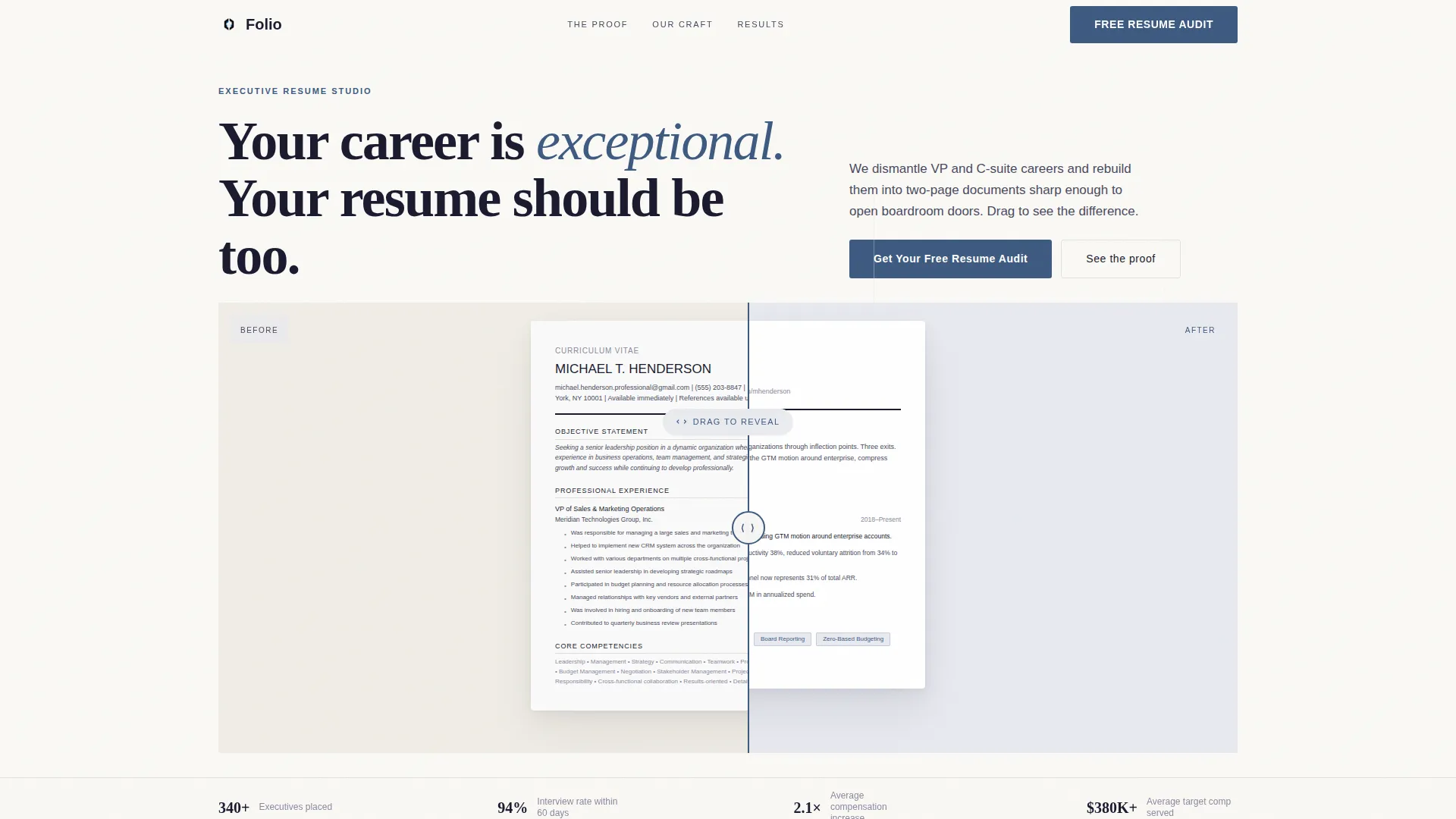 Executive Resume Studio Landing Page Template