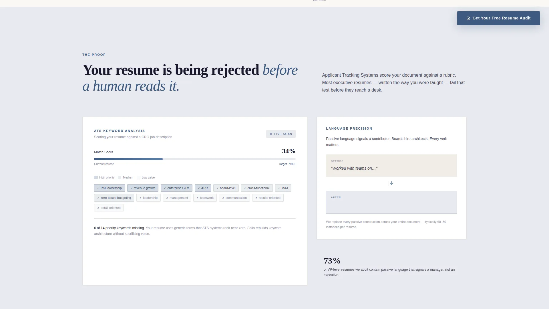 Executive Resume Studio Landing Page Template