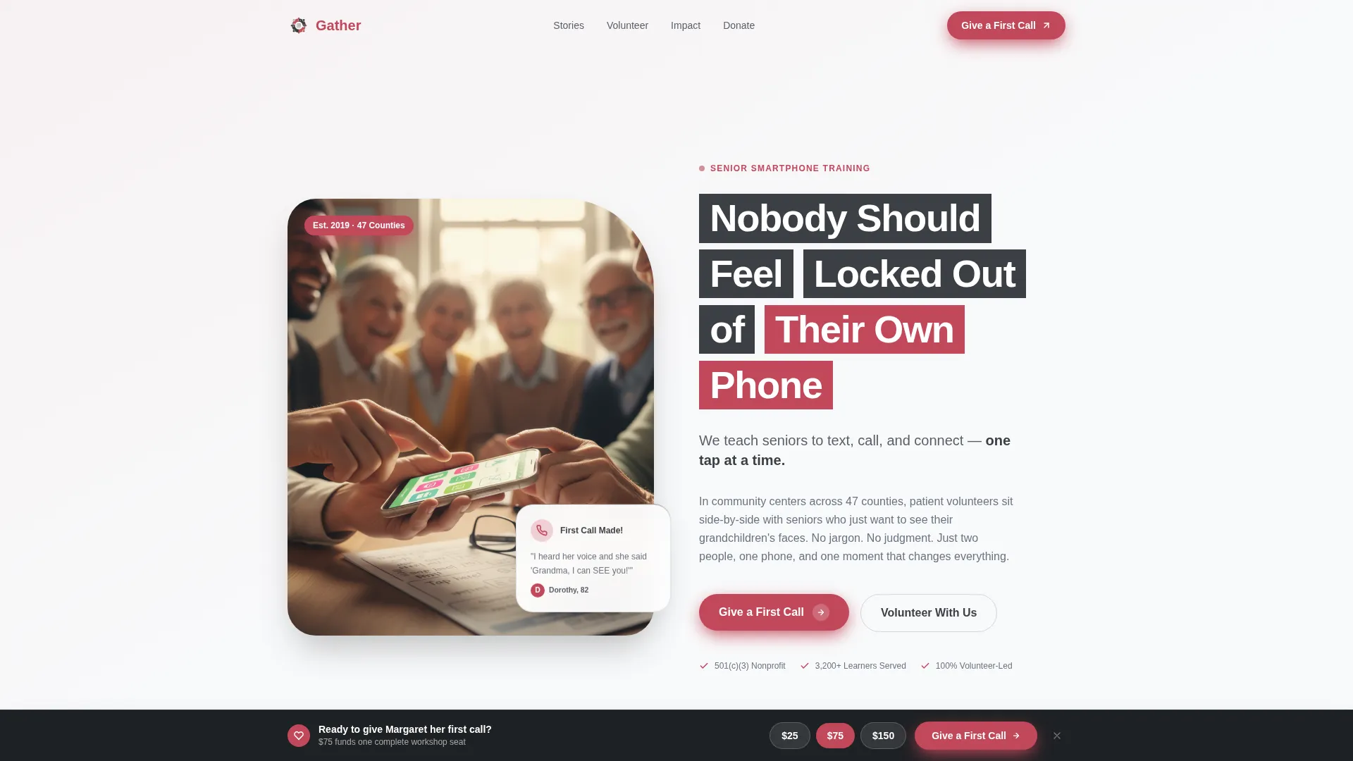 Senior Smartphone Training Nonprofit Landing Page
