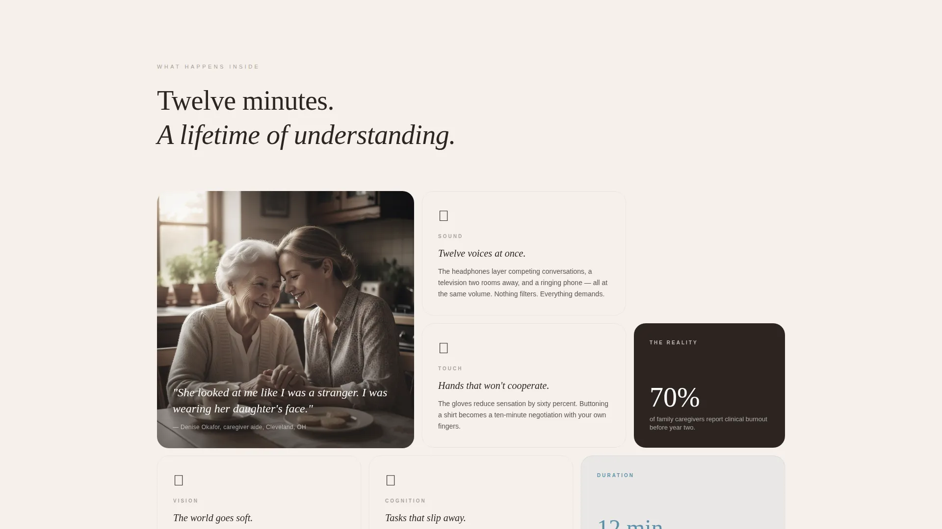 Virtual Dementia Experience Fundraising Landing Page