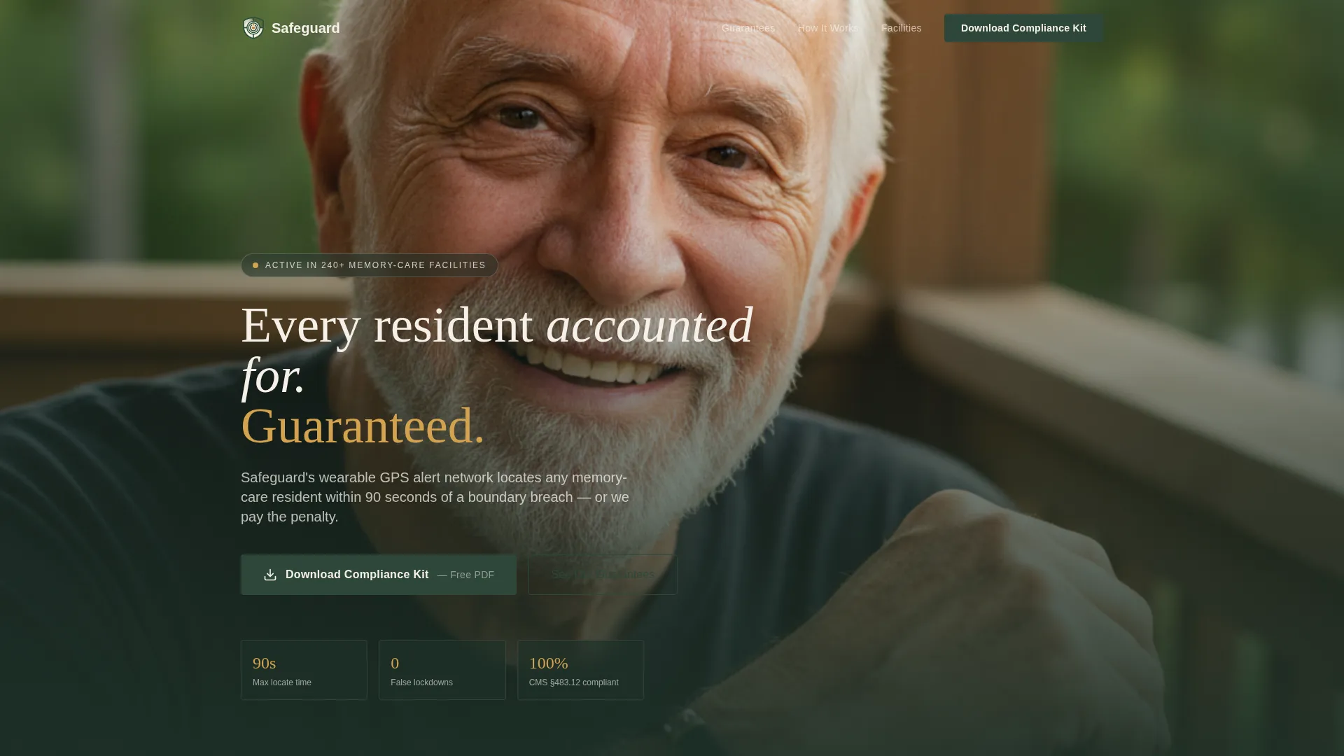 Memory Care Wandering Prevention Landing Page