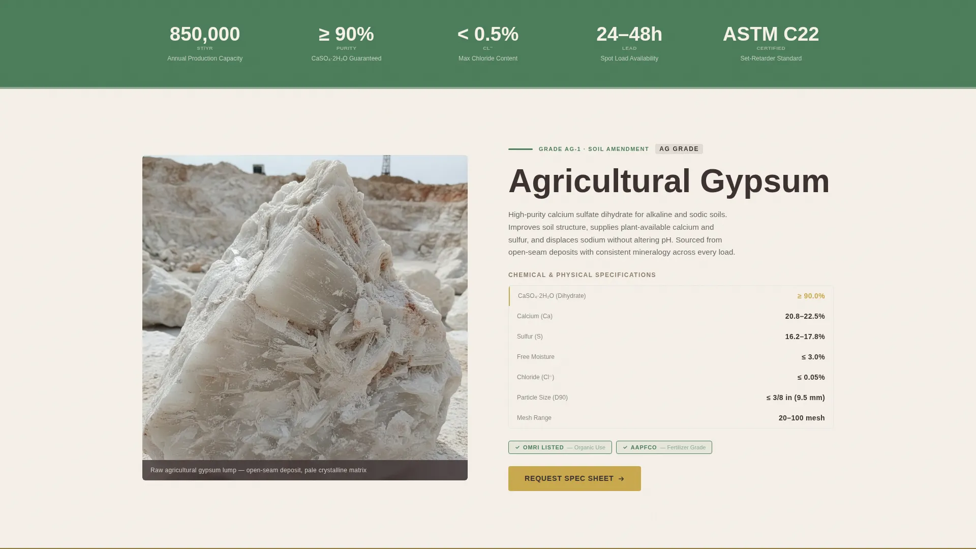 Gypsum Mining Landing Page Template for Lead Generation