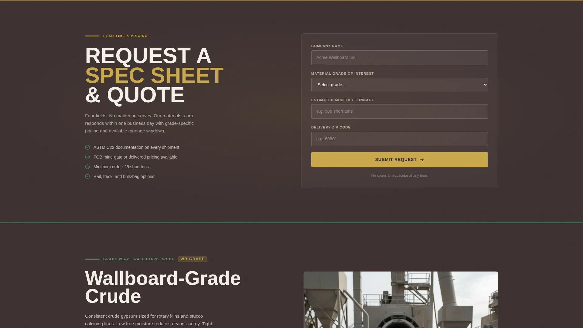 Gypsum Mining Landing Page Template for Lead Generation