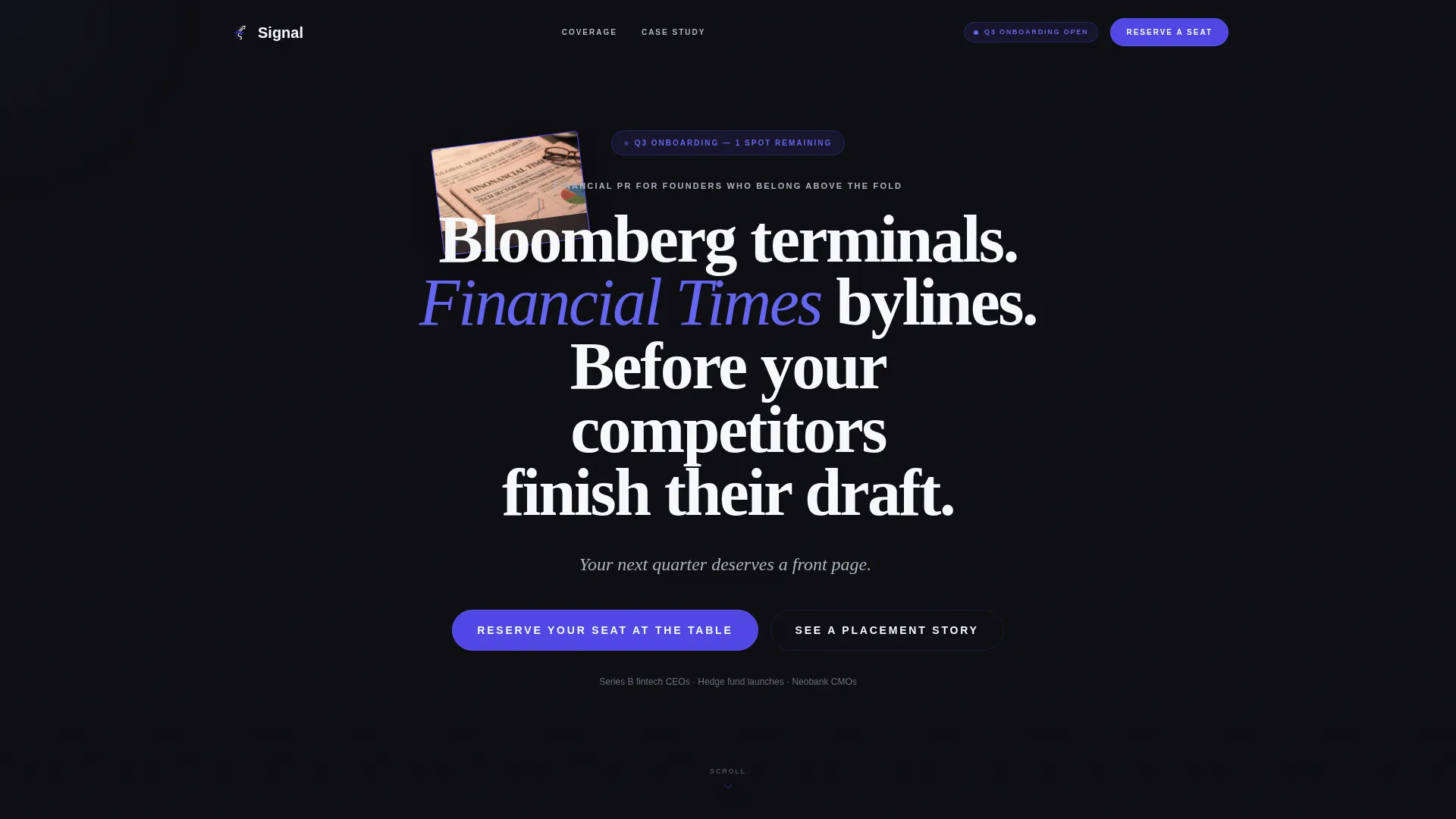 Elite Fintech PR Agency Landing Page Template