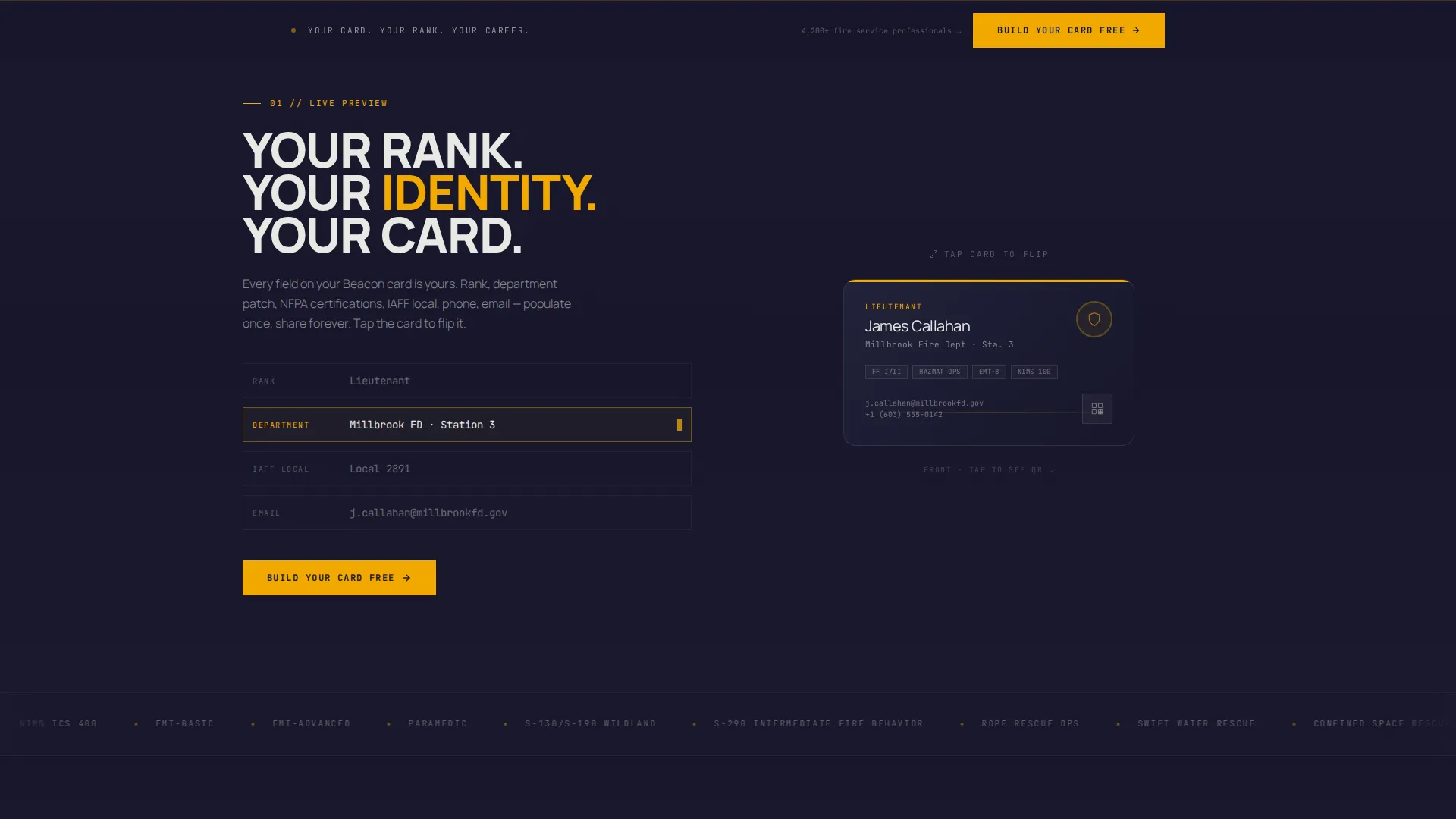 Firefighter Digital Business Card Landing Page Template