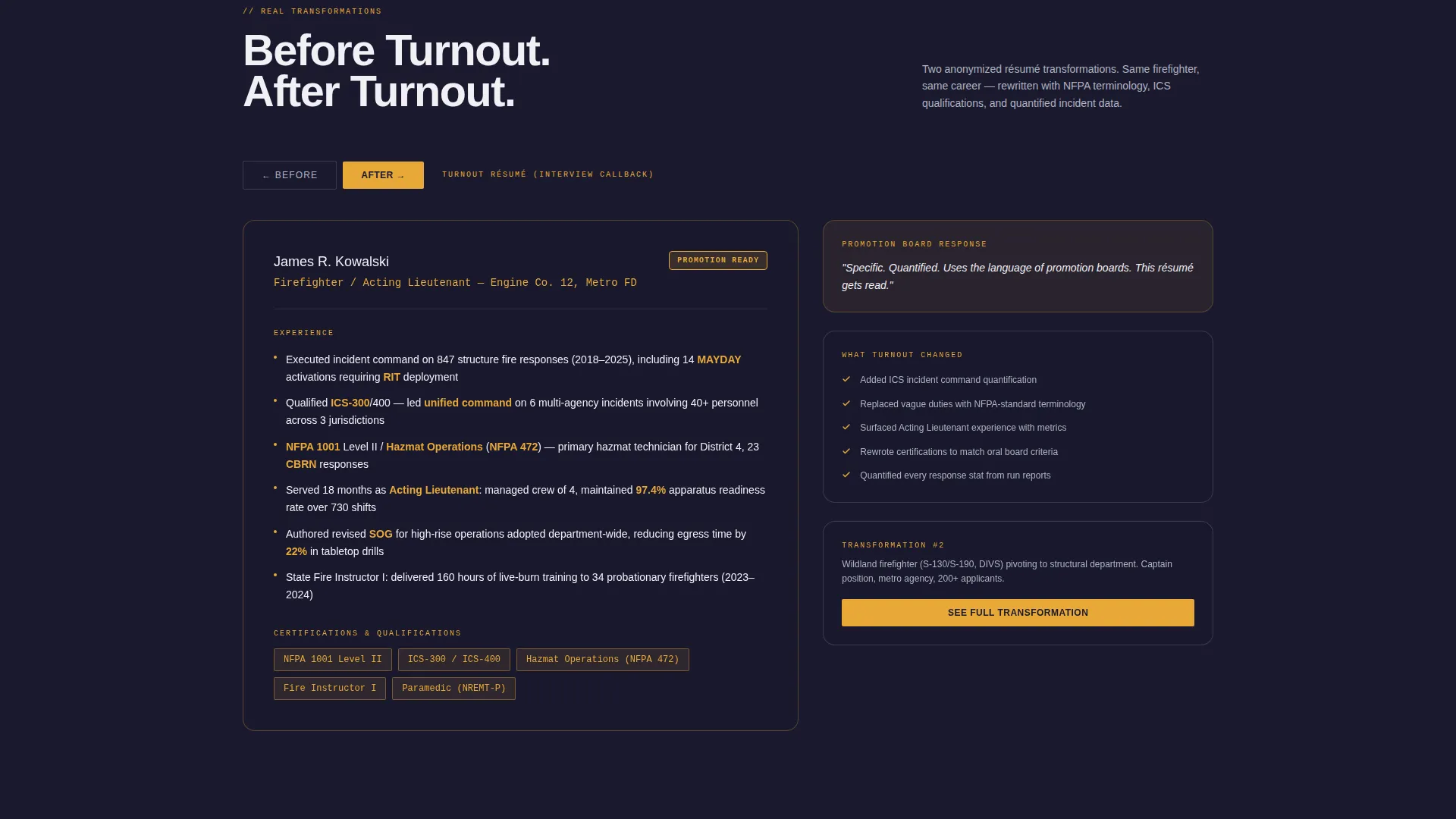 Firefighter Resume Landing Page Template