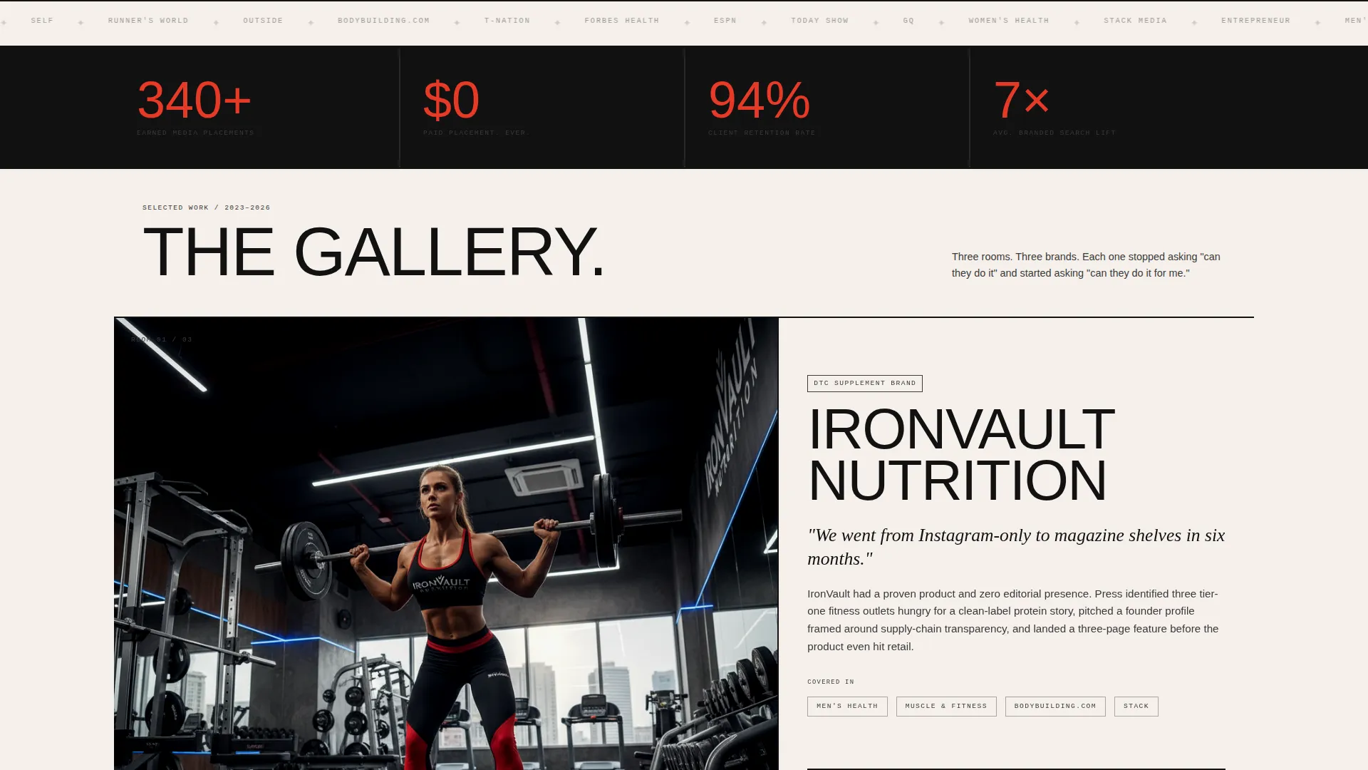 Bold Brutalist Fitness PR Agency Landing Page Template