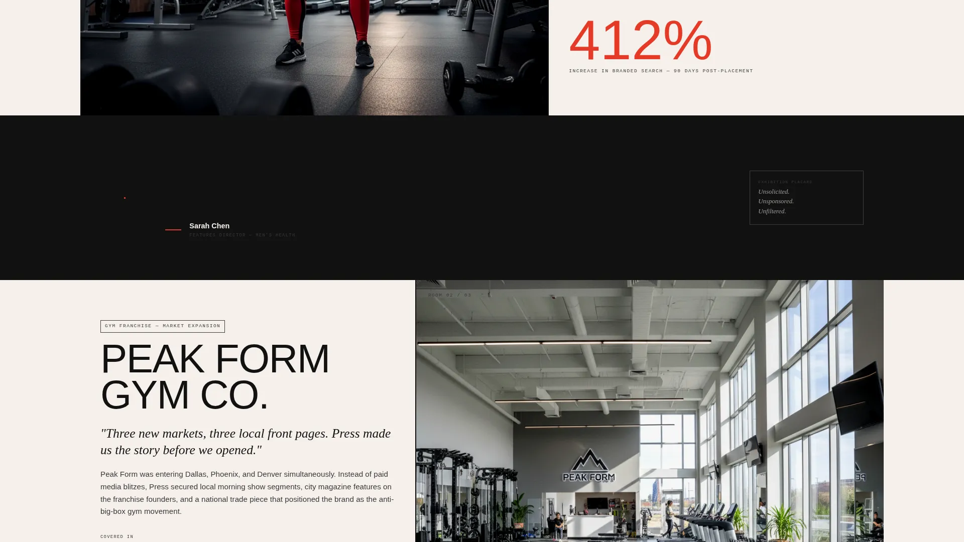 Bold Brutalist Fitness PR Agency Landing Page Template
