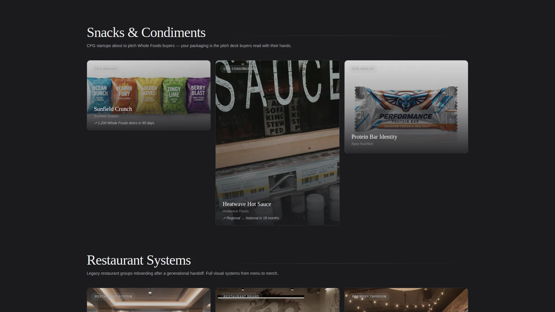 Immersive Food & Beverage Branding Agency Landing Page
