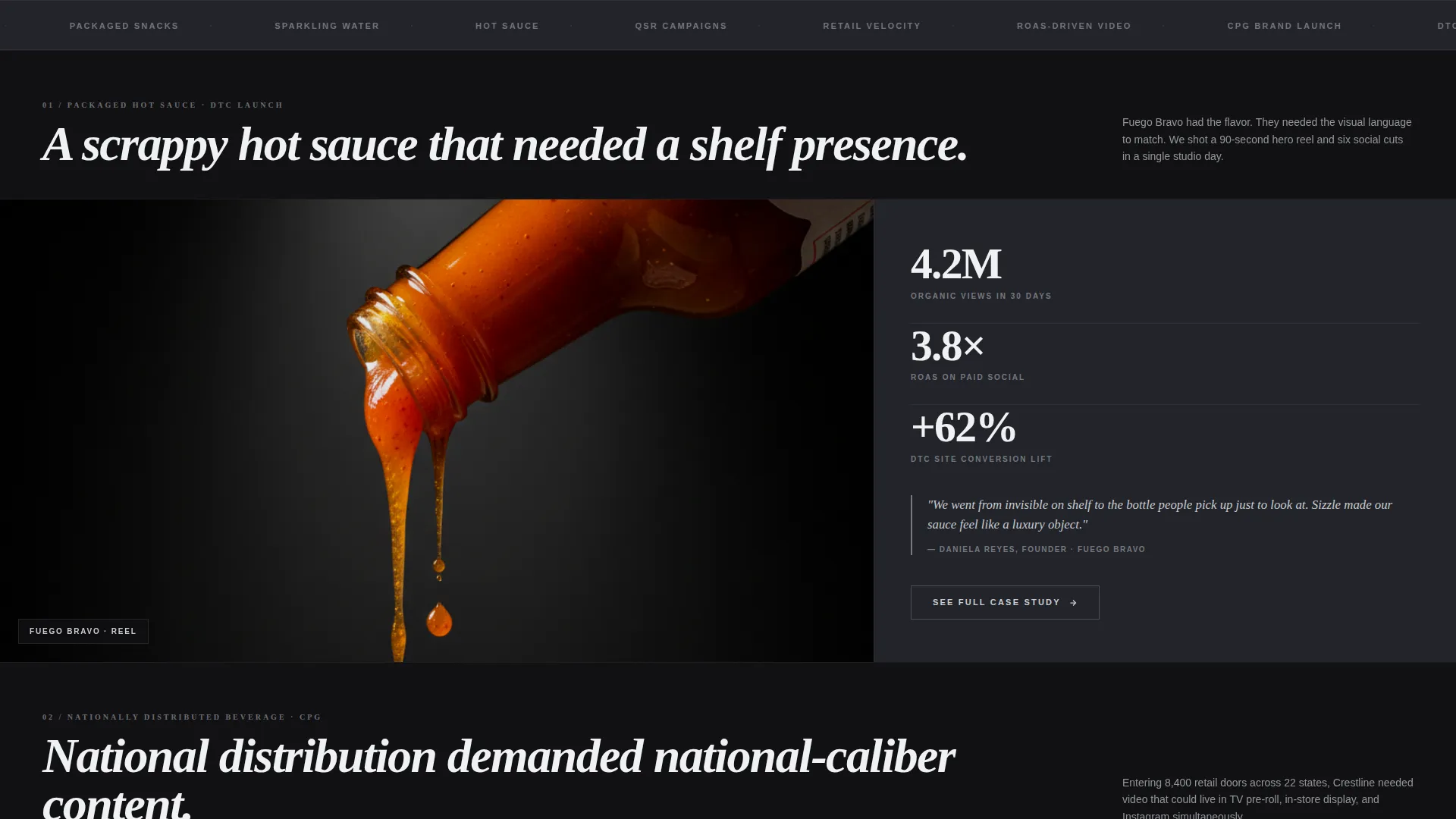 Food & Beverage Video Marketing Agency Landing Page