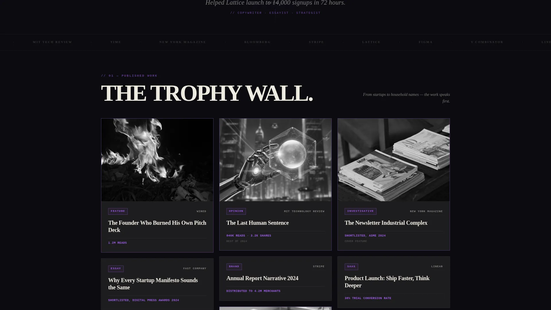 Bold Brutalist Freelance Writer Landing Page Template
