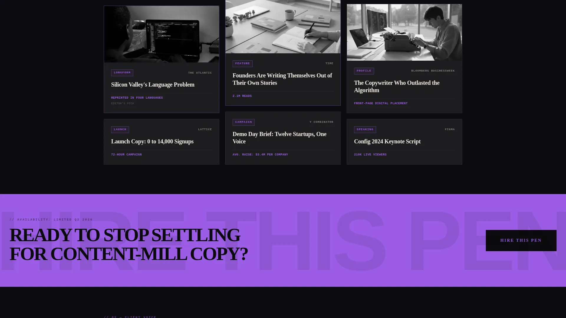 Bold Brutalist Freelance Writer Landing Page Template