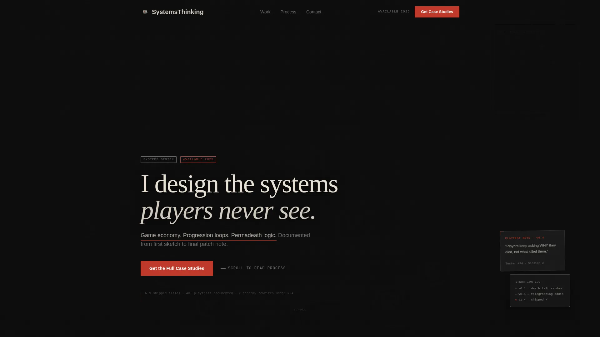 Game Designer Dark Theme Portfolio Landing Page