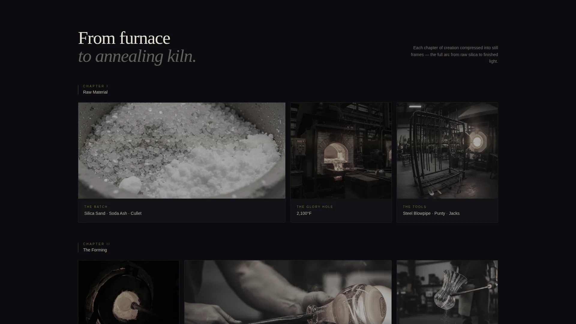 Cinematic Glass Blower Portfolio Landing Page