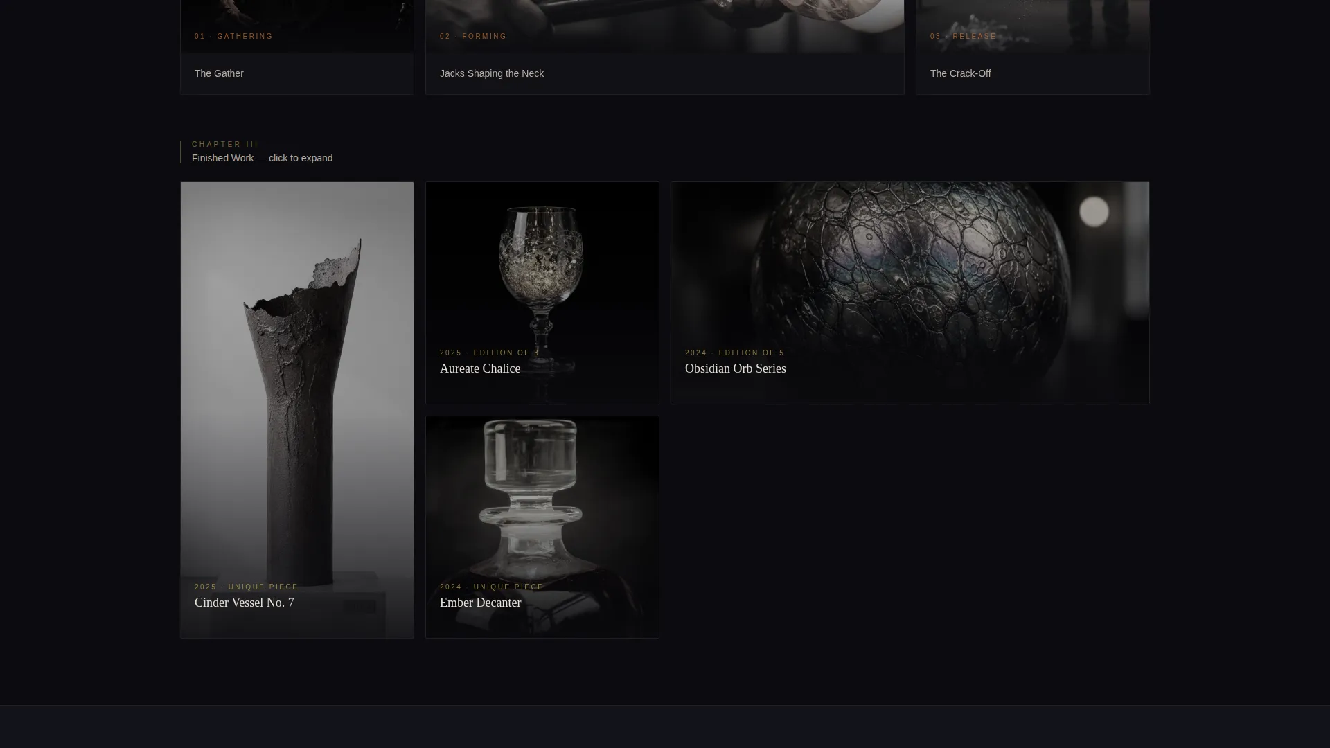 Cinematic Glass Blower Portfolio Landing Page