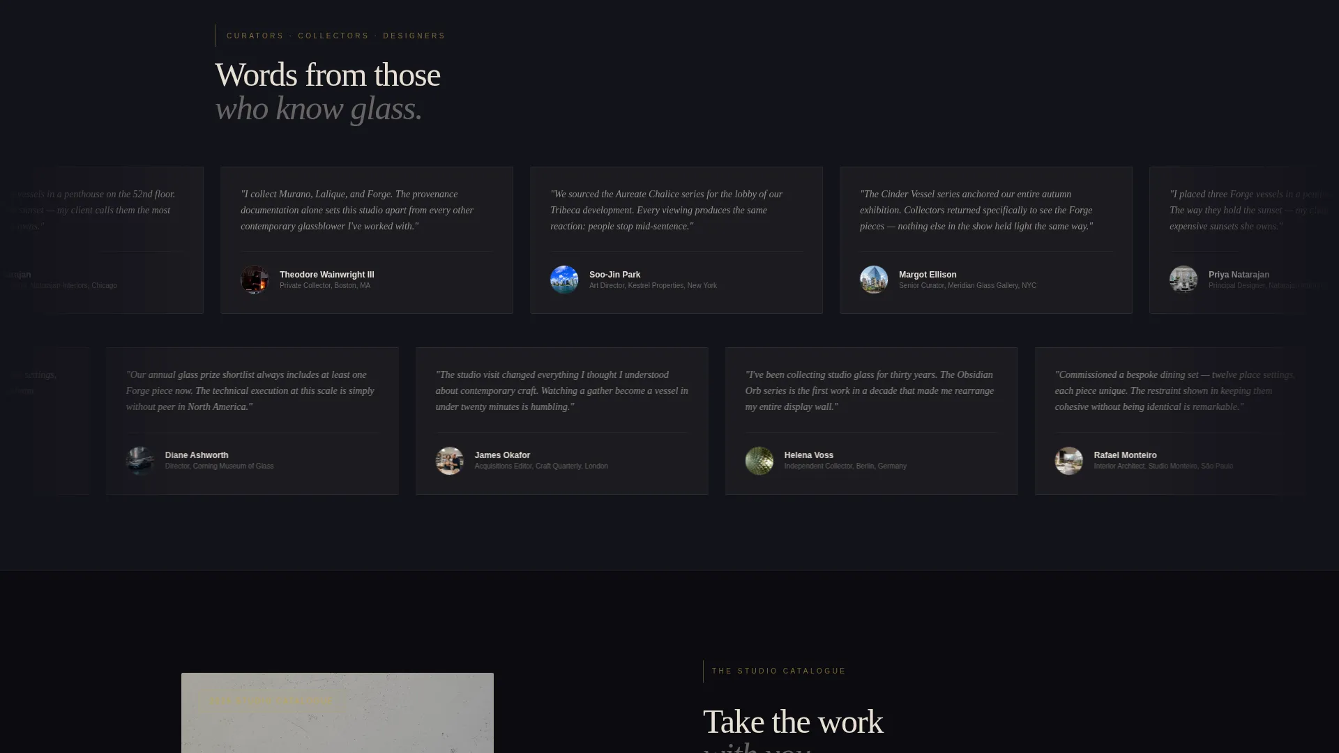 Cinematic Glass Blower Portfolio Landing Page