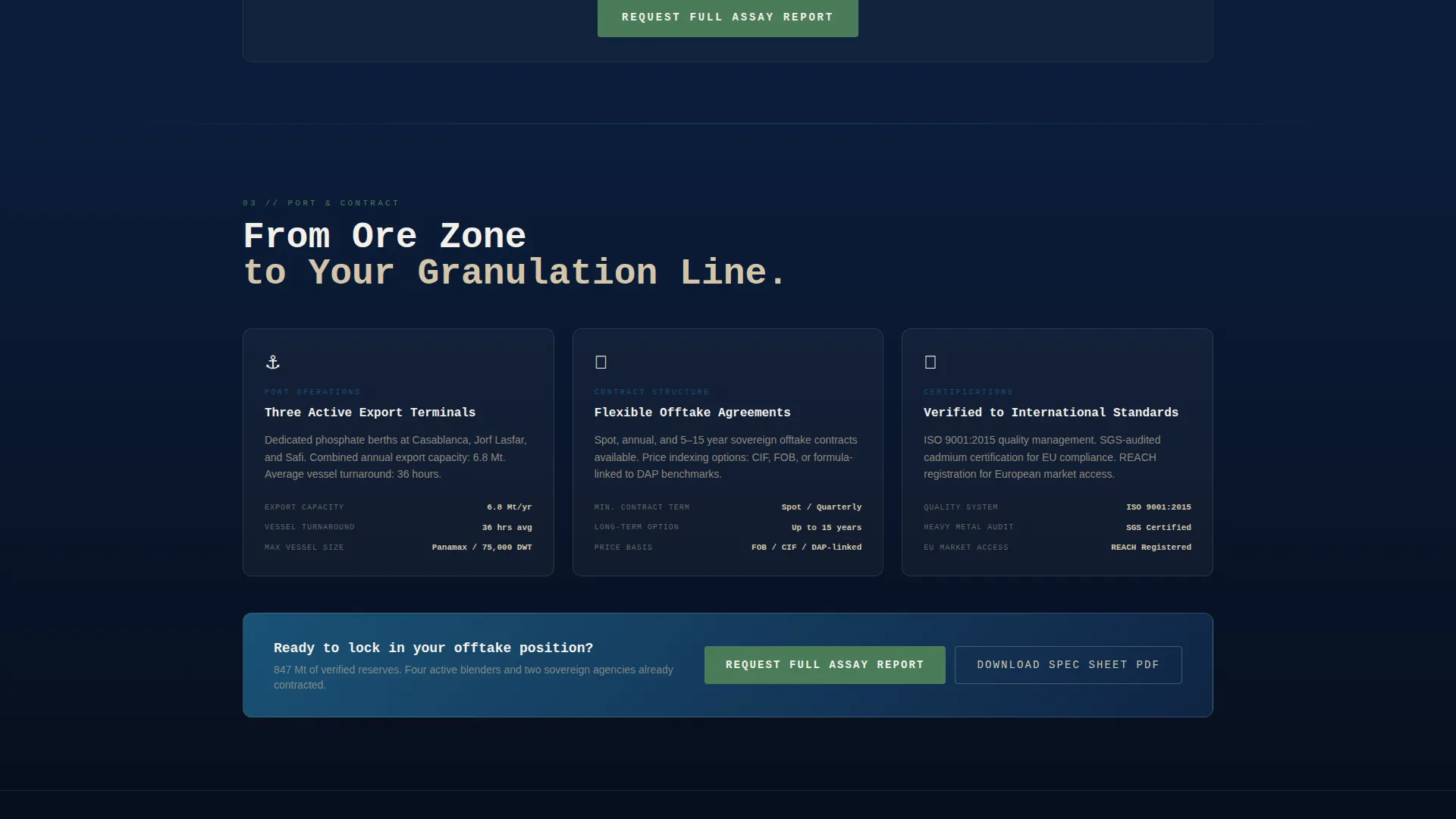 Mining Landing Page Template | Card Grid Spec Comparison