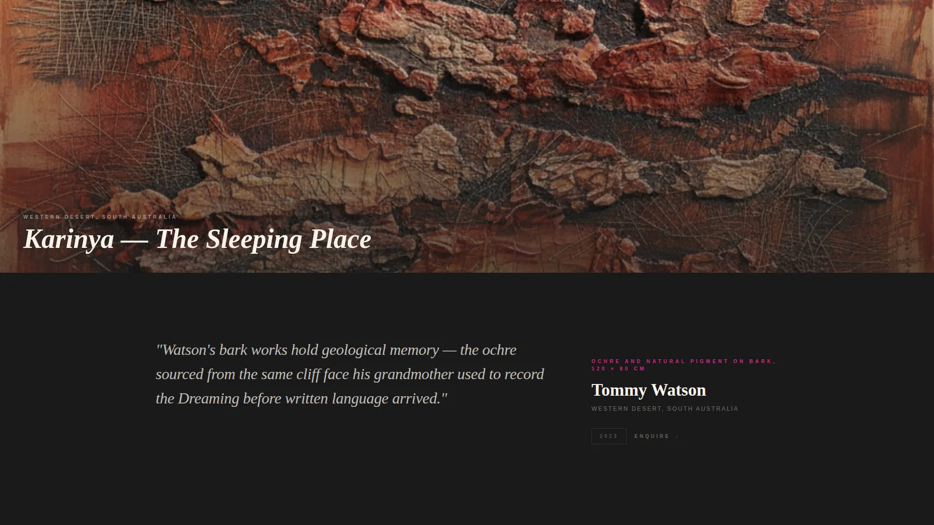 Immersive Aboriginal Art Gallery Landing Page