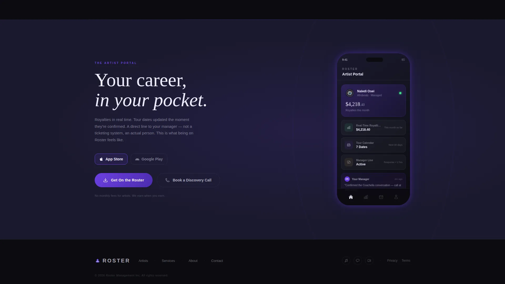 Artist Management Landing Page Template