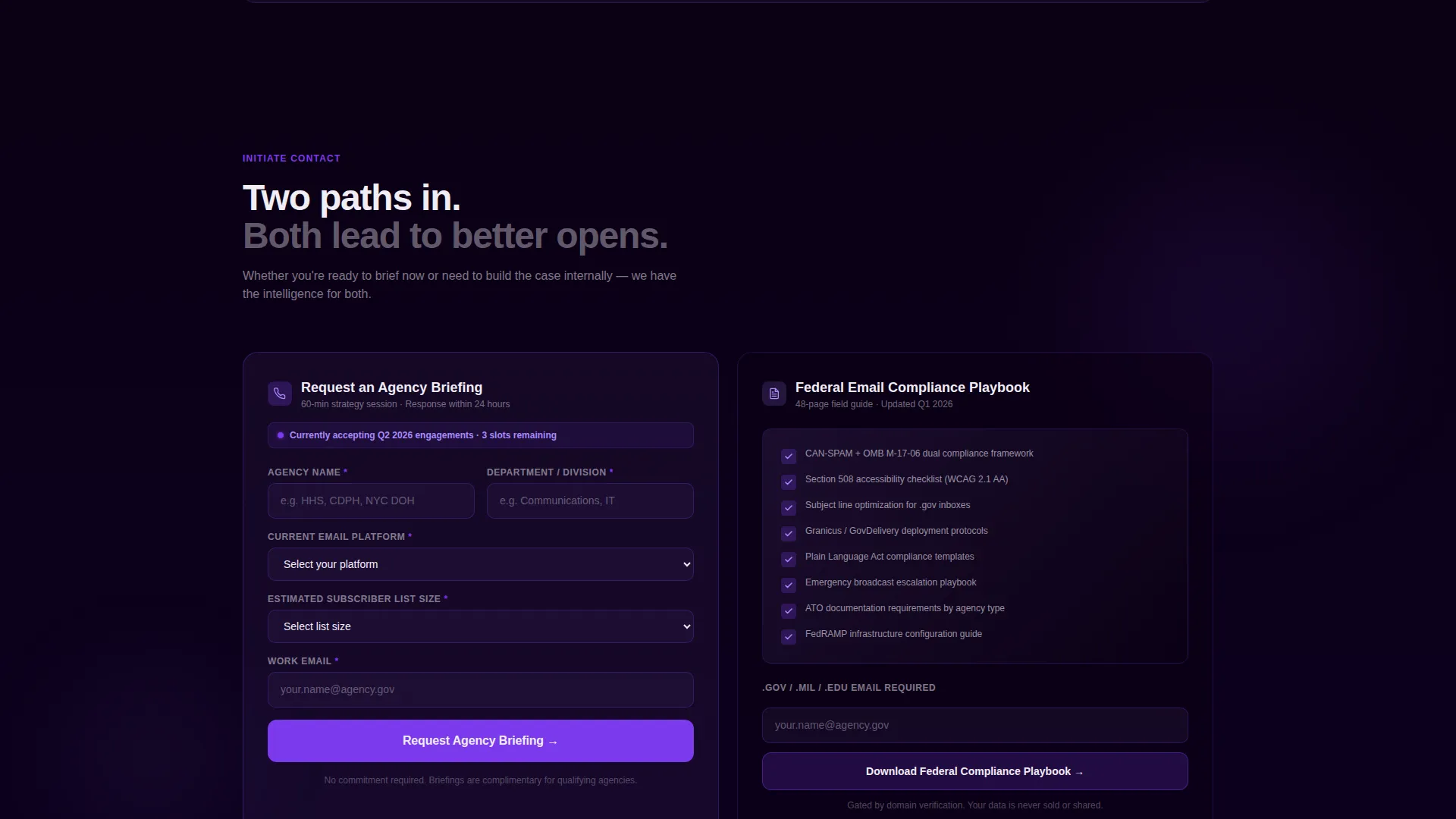 Government Email Marketing Agency Landing Page