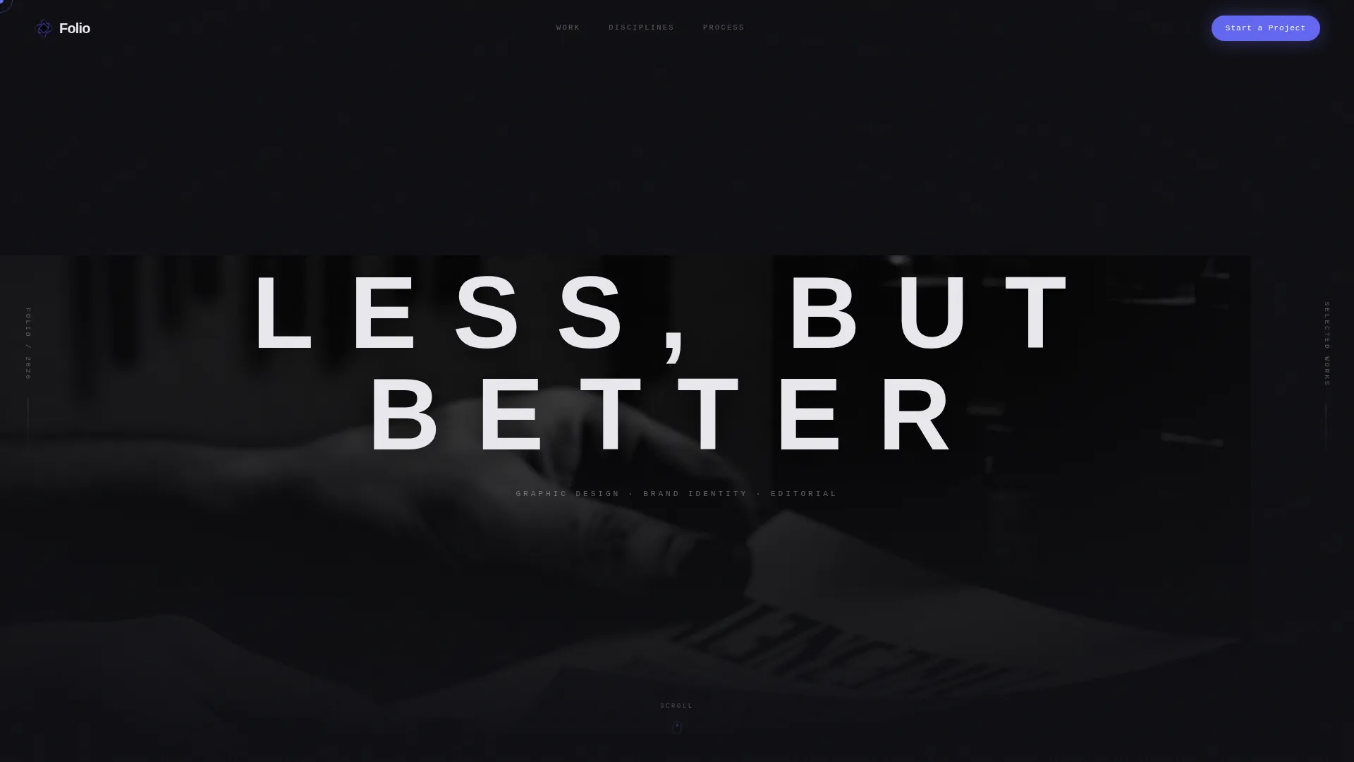 Dark Immersive Graphic Designer Landing Page