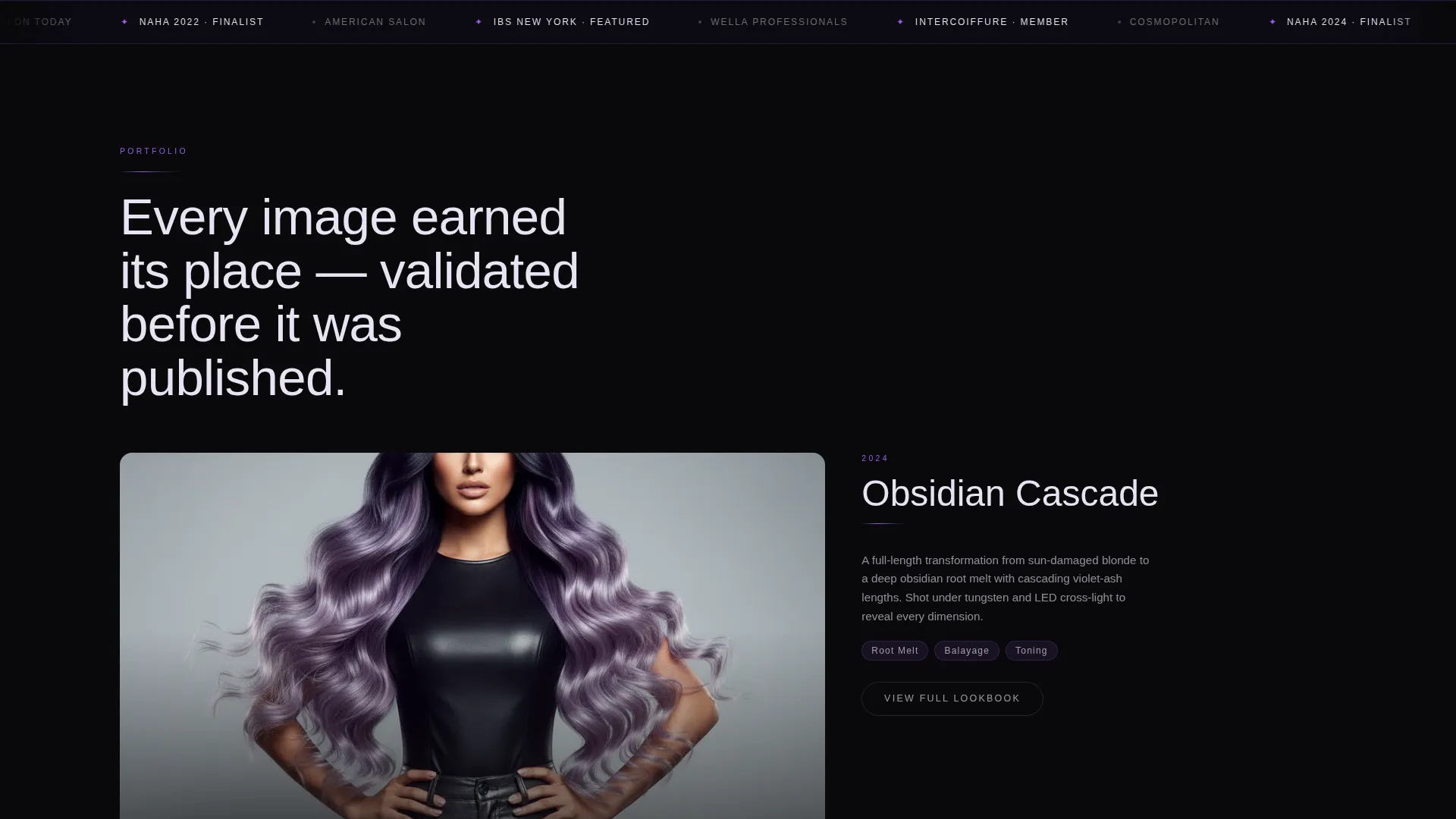 Award-Winning Hair Stylist Portfolio Landing Page