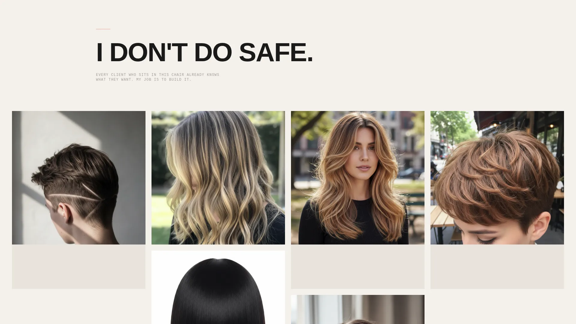 Bold Brutalist Hair Stylist Portfolio Landing Page