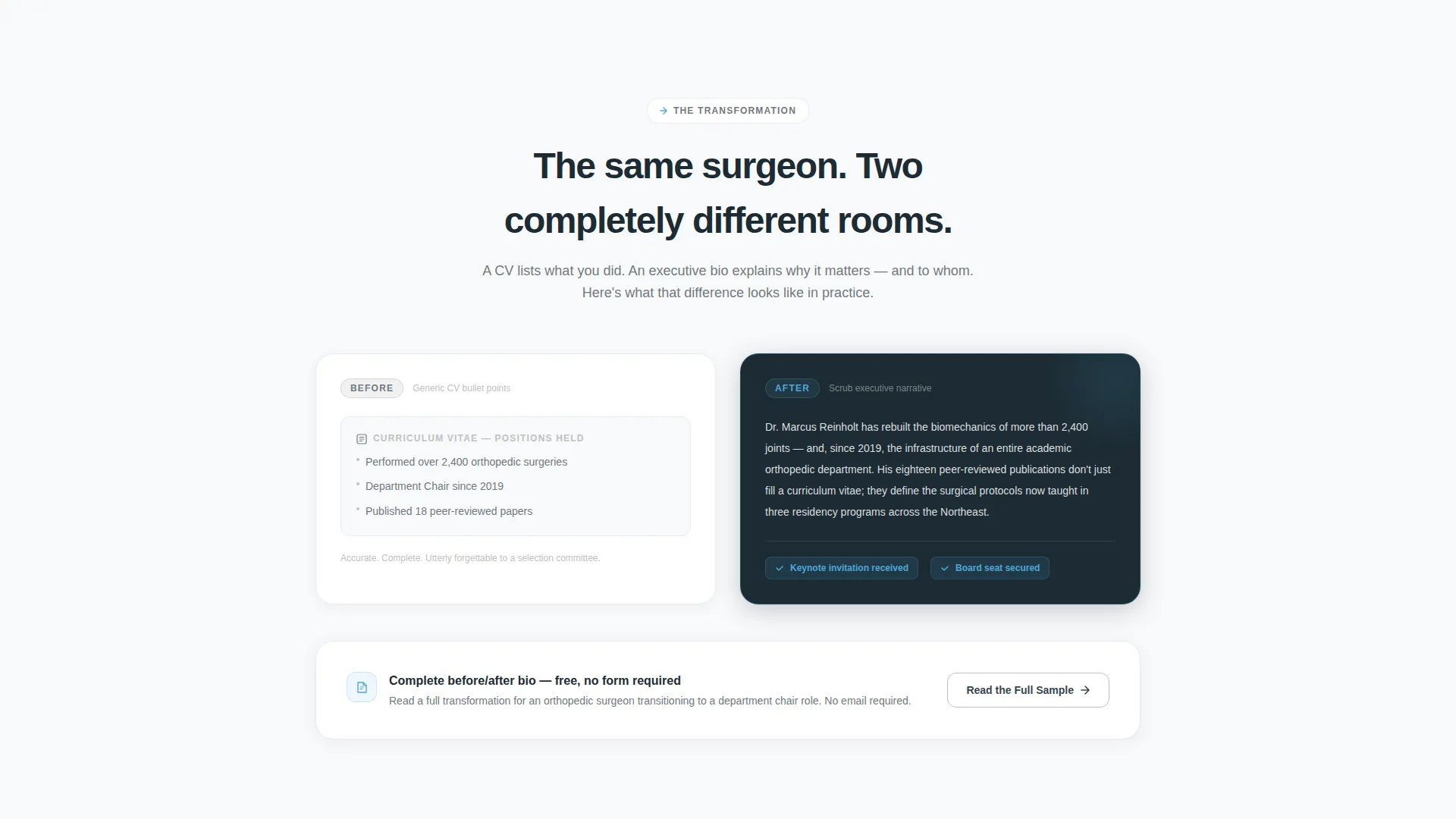 Healthcare Professional Executive Bio Landing Page