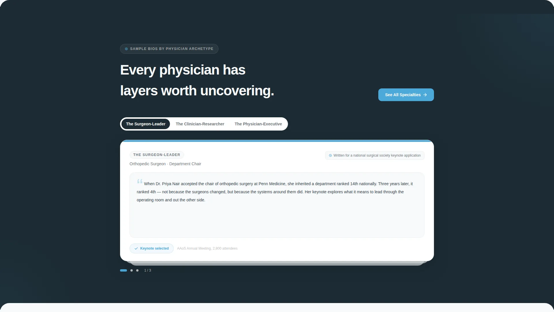 Healthcare Professional Executive Bio Landing Page
