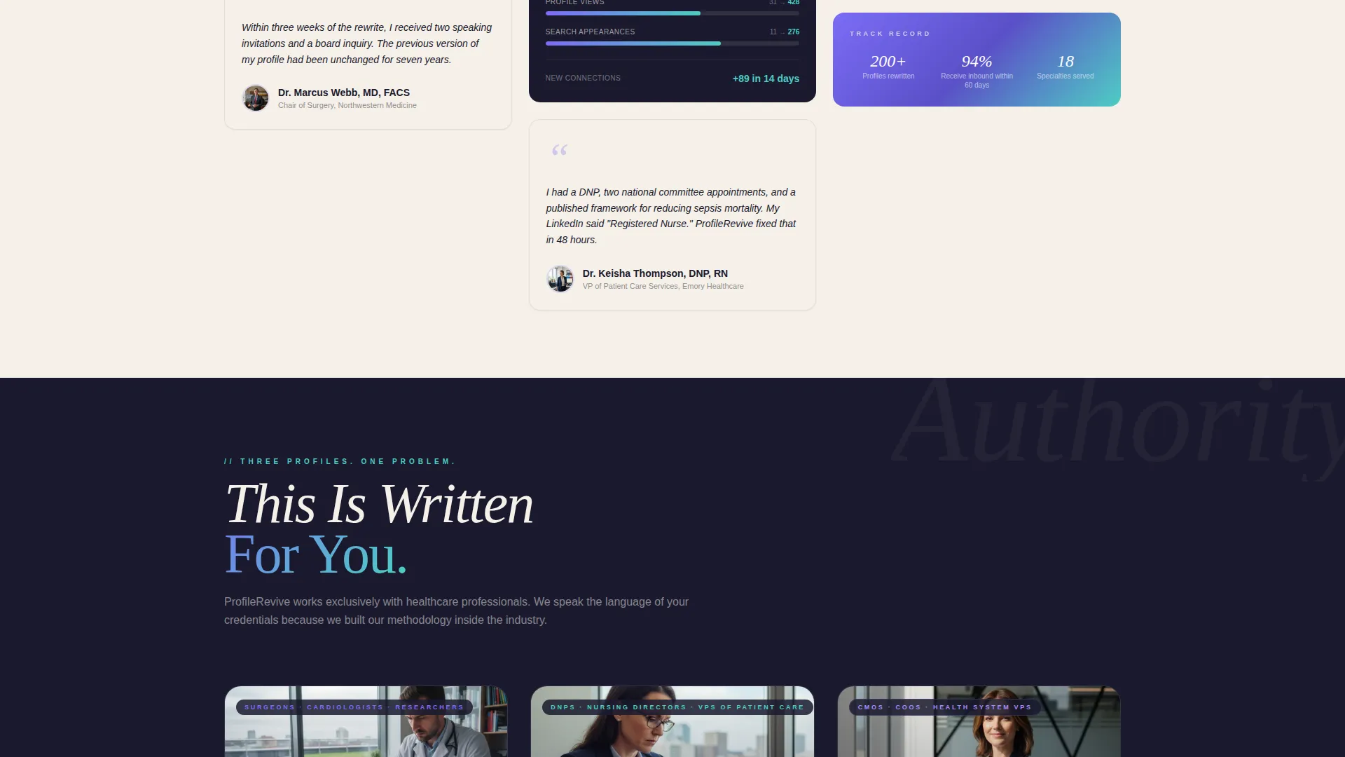 Healthcare LinkedIn Profile Optimization Landing Page