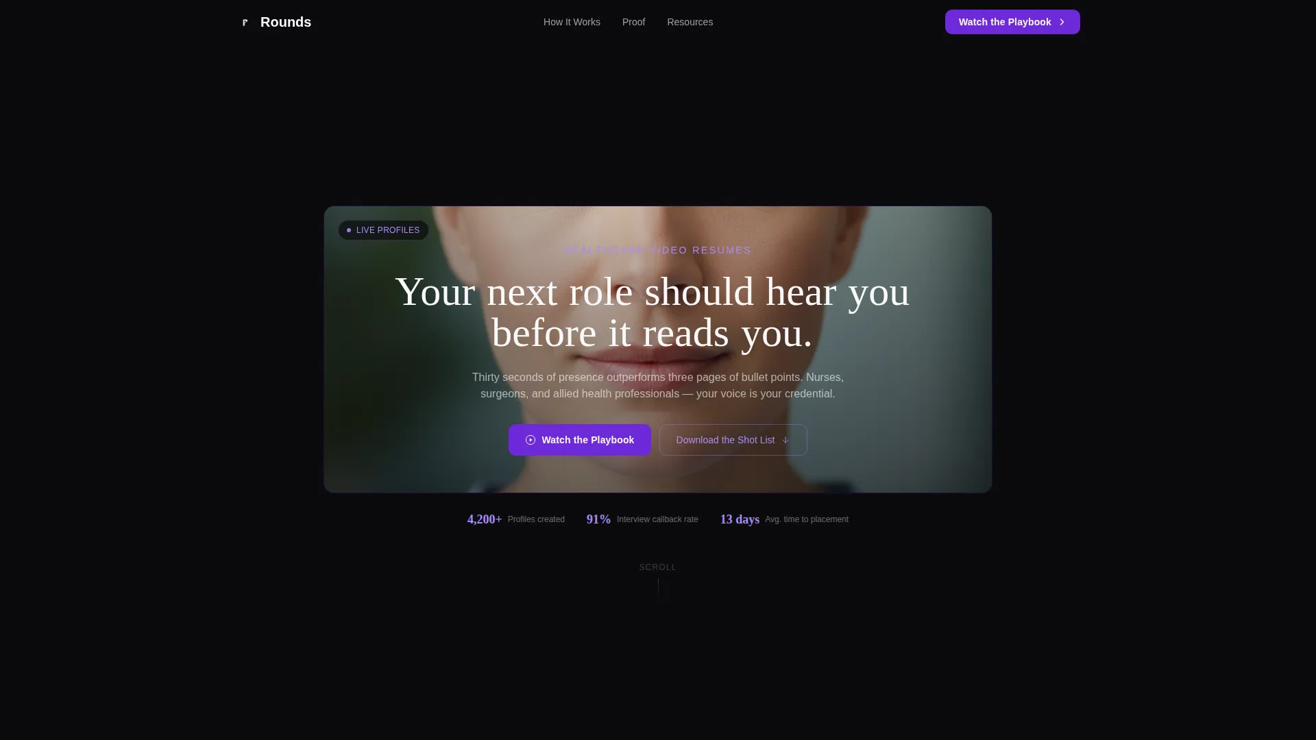 Healthcare Professional Video Resume Landing Page