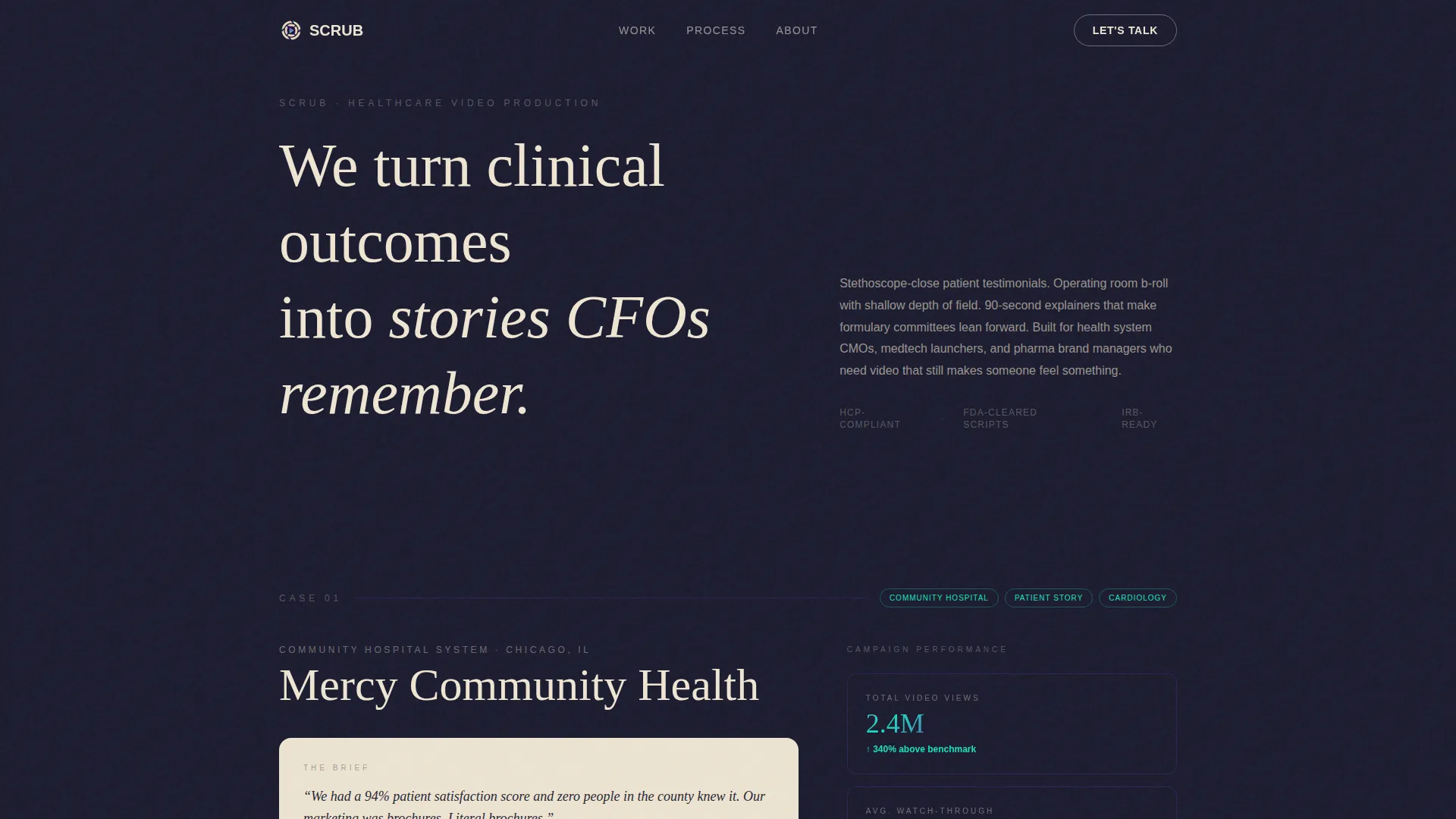Cinematic Healthcare Video Agency Landing Page