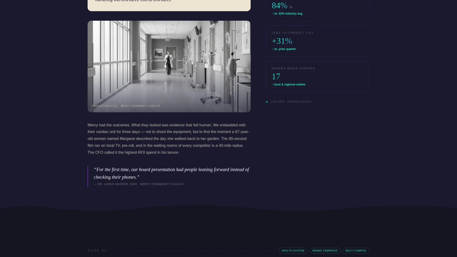 Cinematic Healthcare Video Agency Landing Page