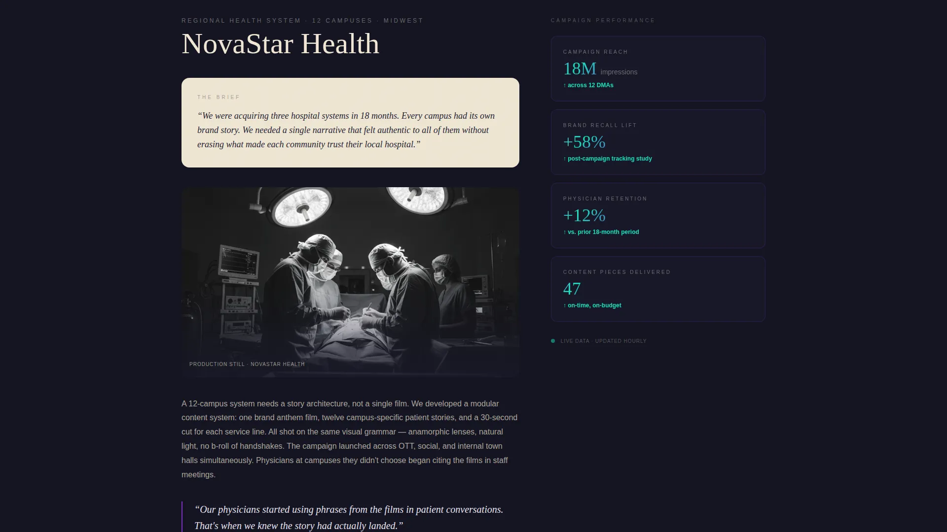Cinematic Healthcare Video Agency Landing Page