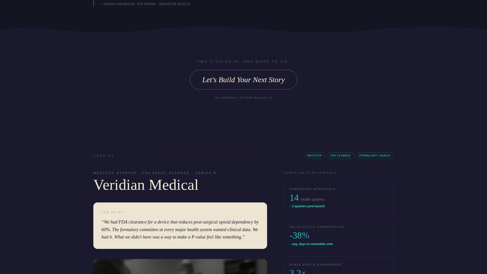 Cinematic Healthcare Video Agency Landing Page