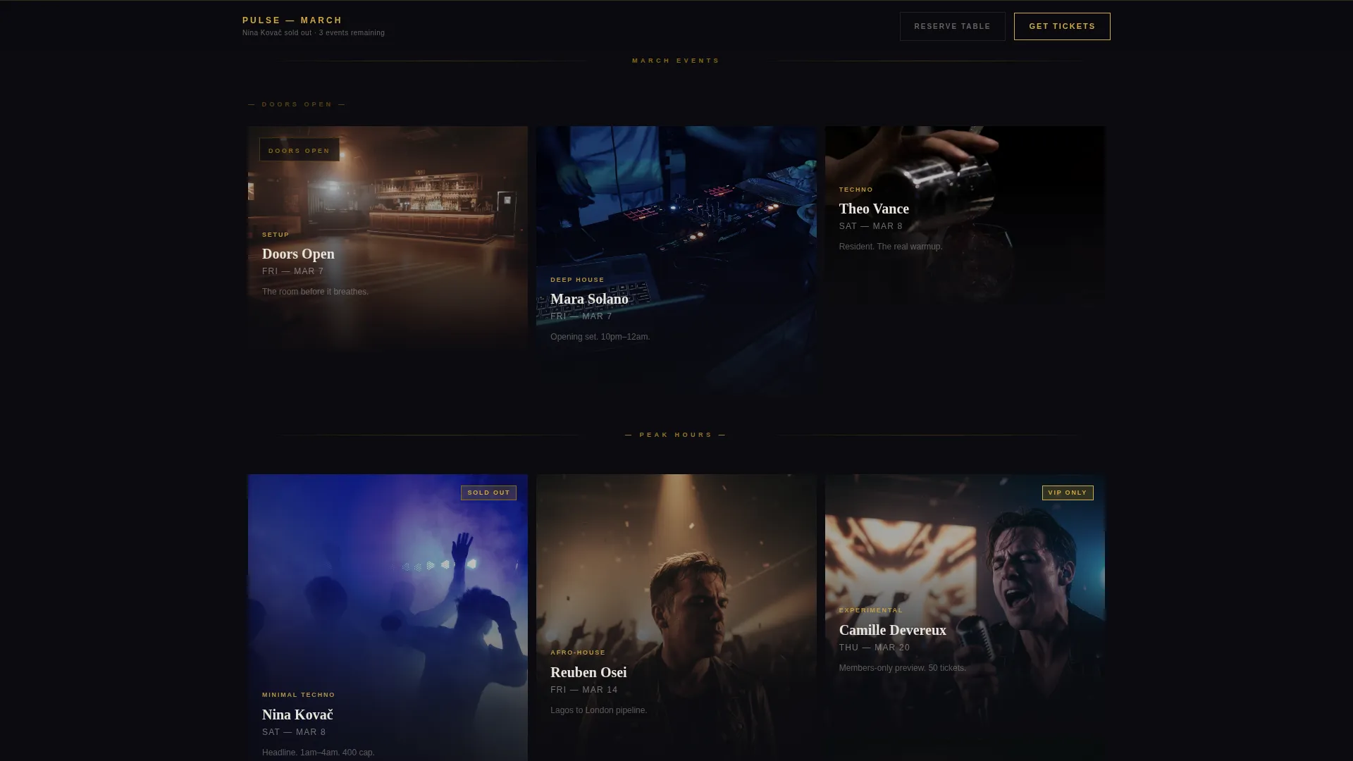 Dark Immersive Club Venue Landing Page Template