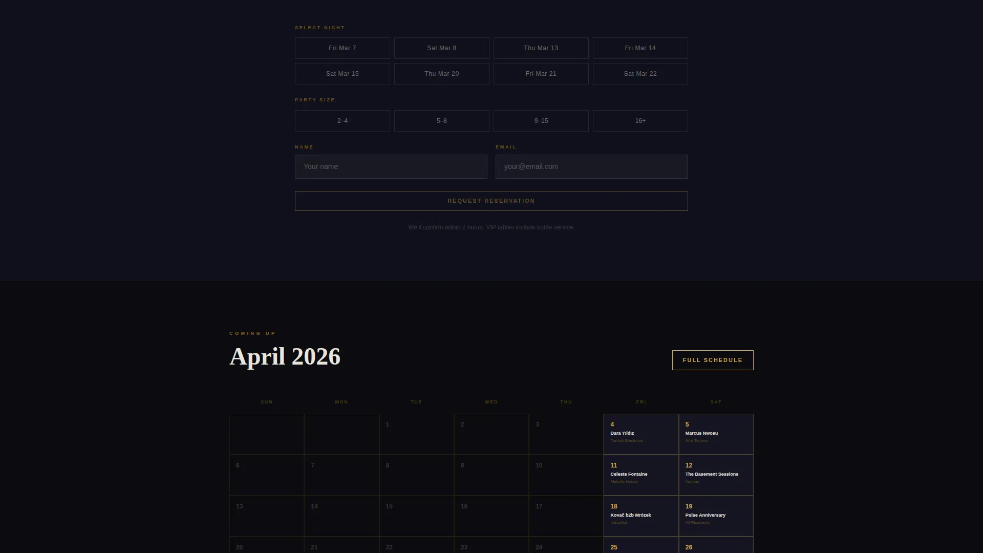 Dark Immersive Club Venue Landing Page Template