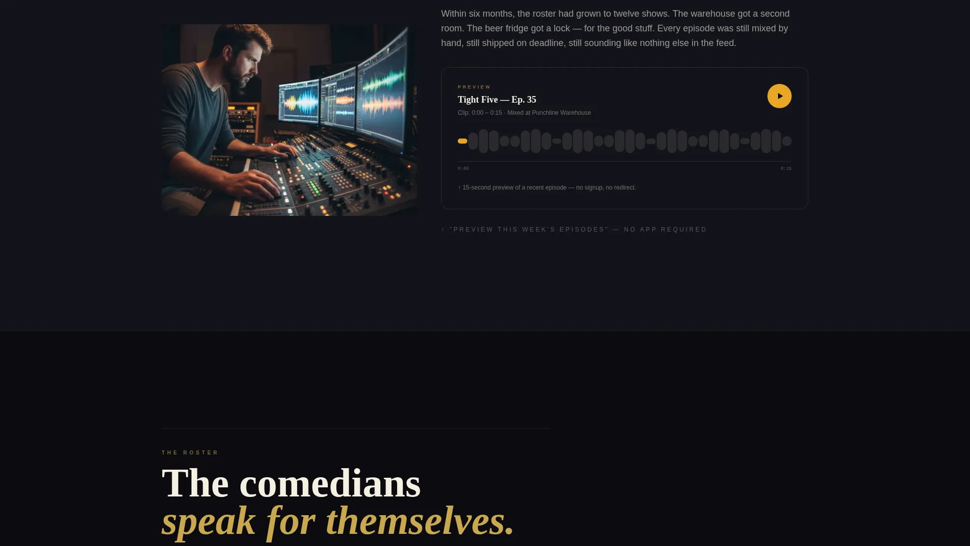 Bold Comedy Podcast Production Landing Page