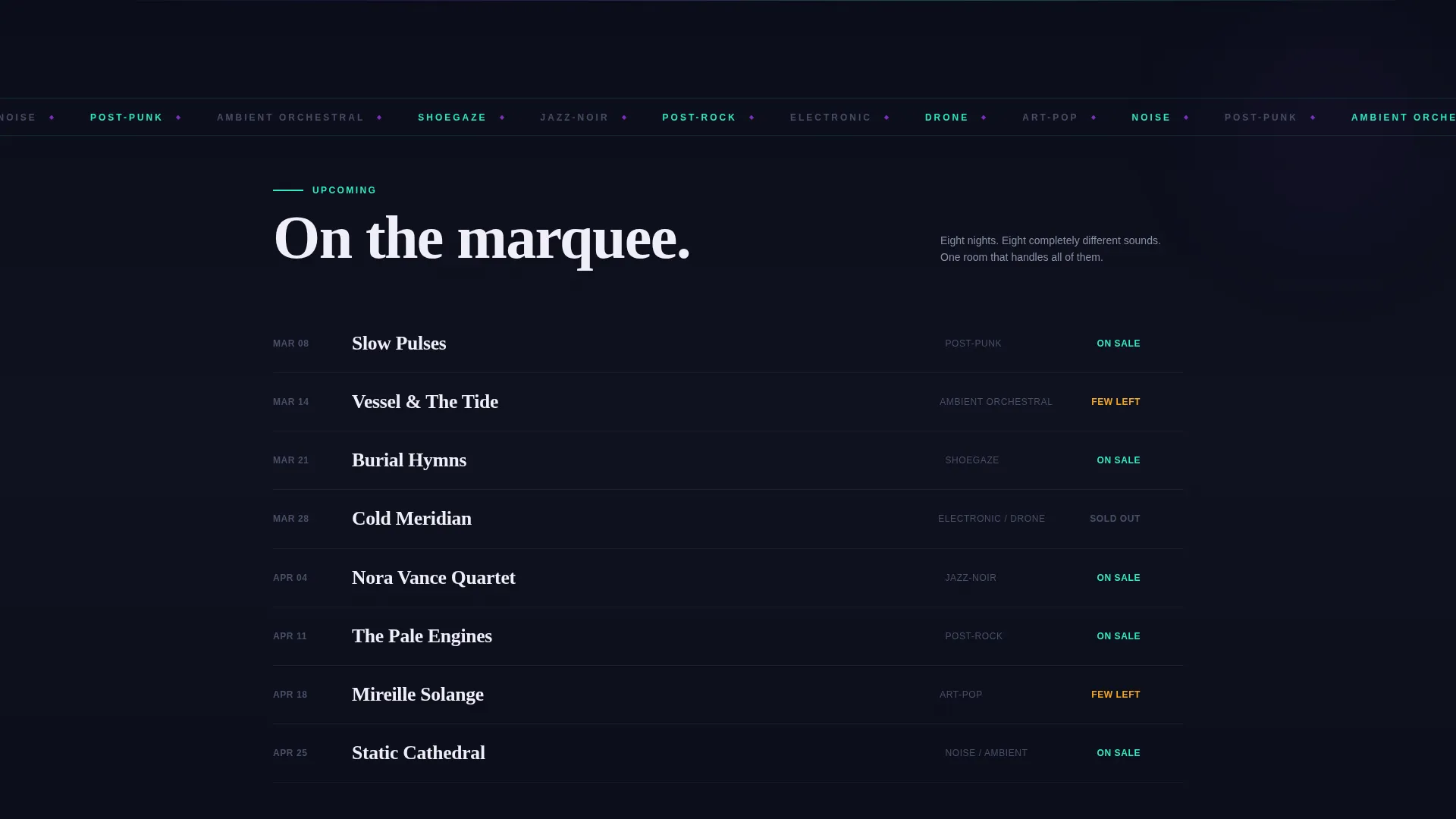 Concert Hall Landing Page Template for Live Venues