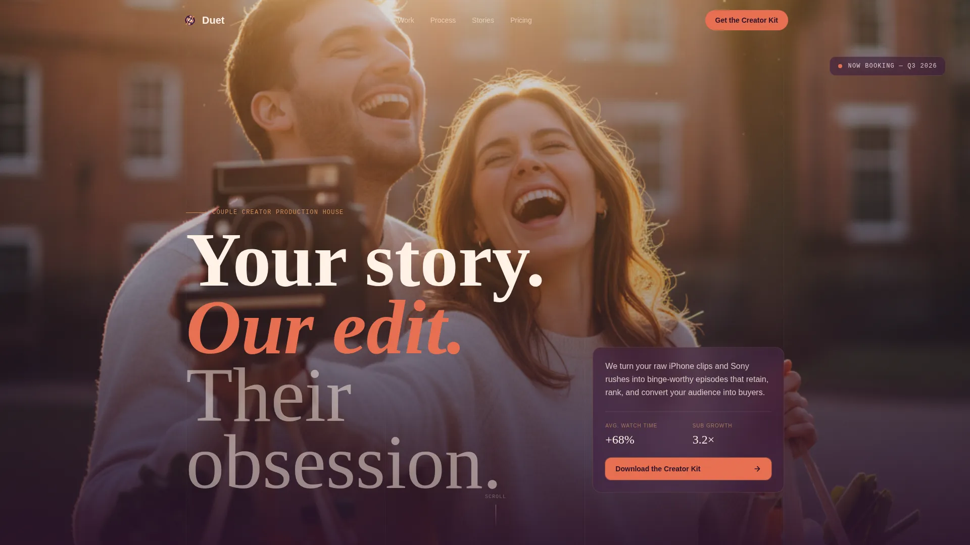 Cinematic Couple Vlog Production Landing Page