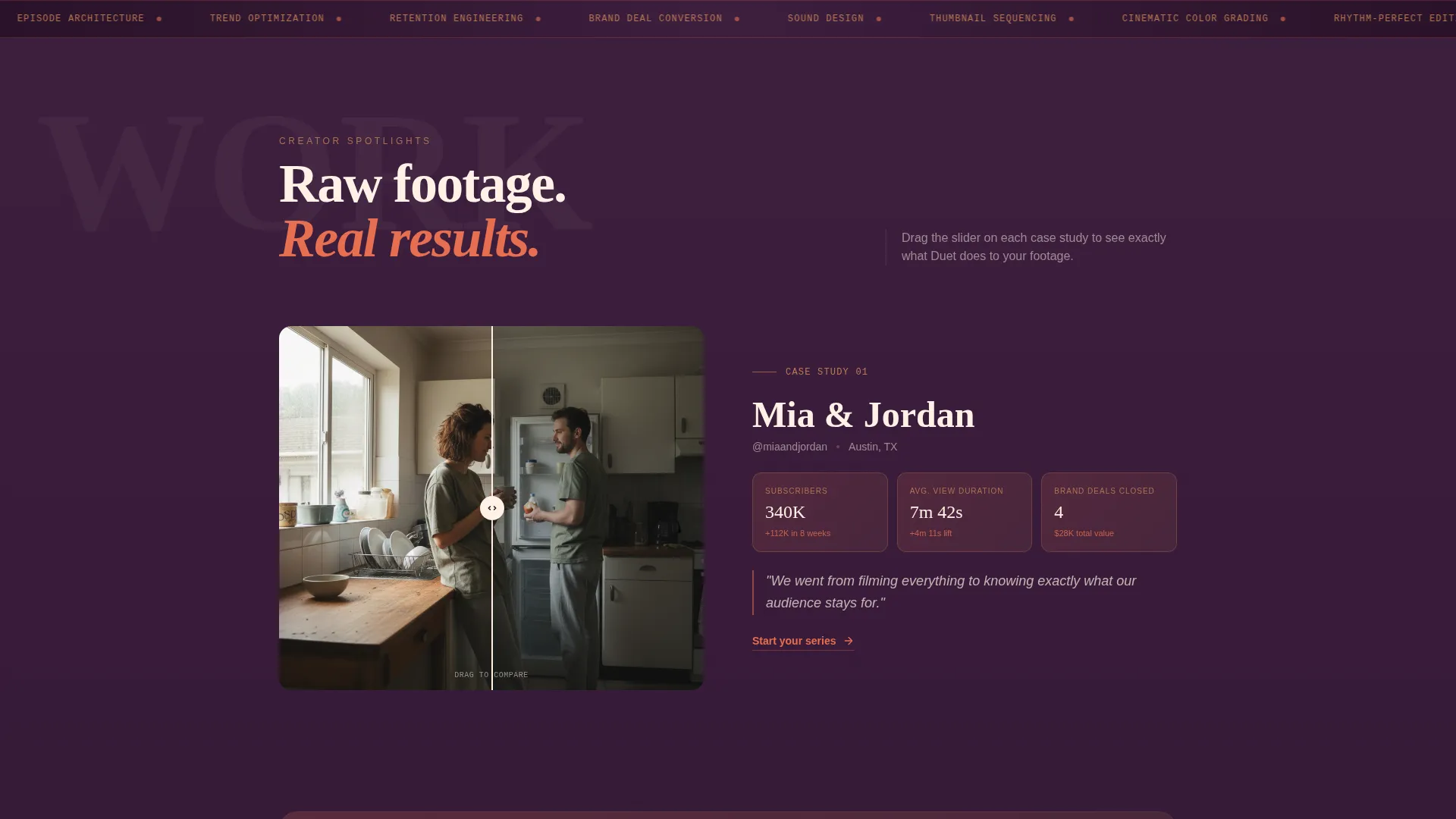Cinematic Couple Vlog Production Landing Page