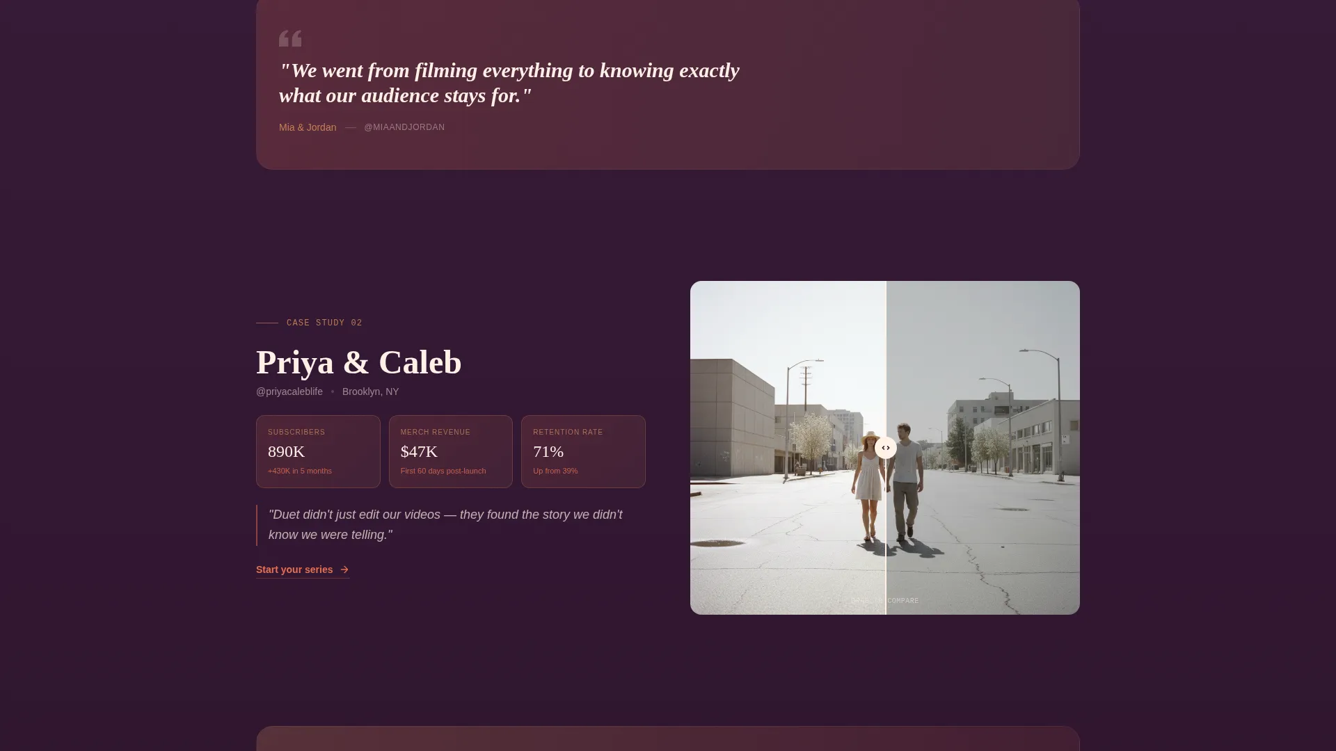 Cinematic Couple Vlog Production Landing Page